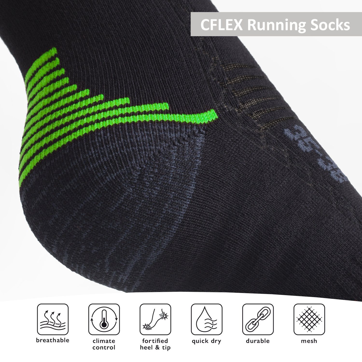 CFLEX Sportsocken Damen & Herren Laufsocken (4 Paar) mit verstärkten Zonen