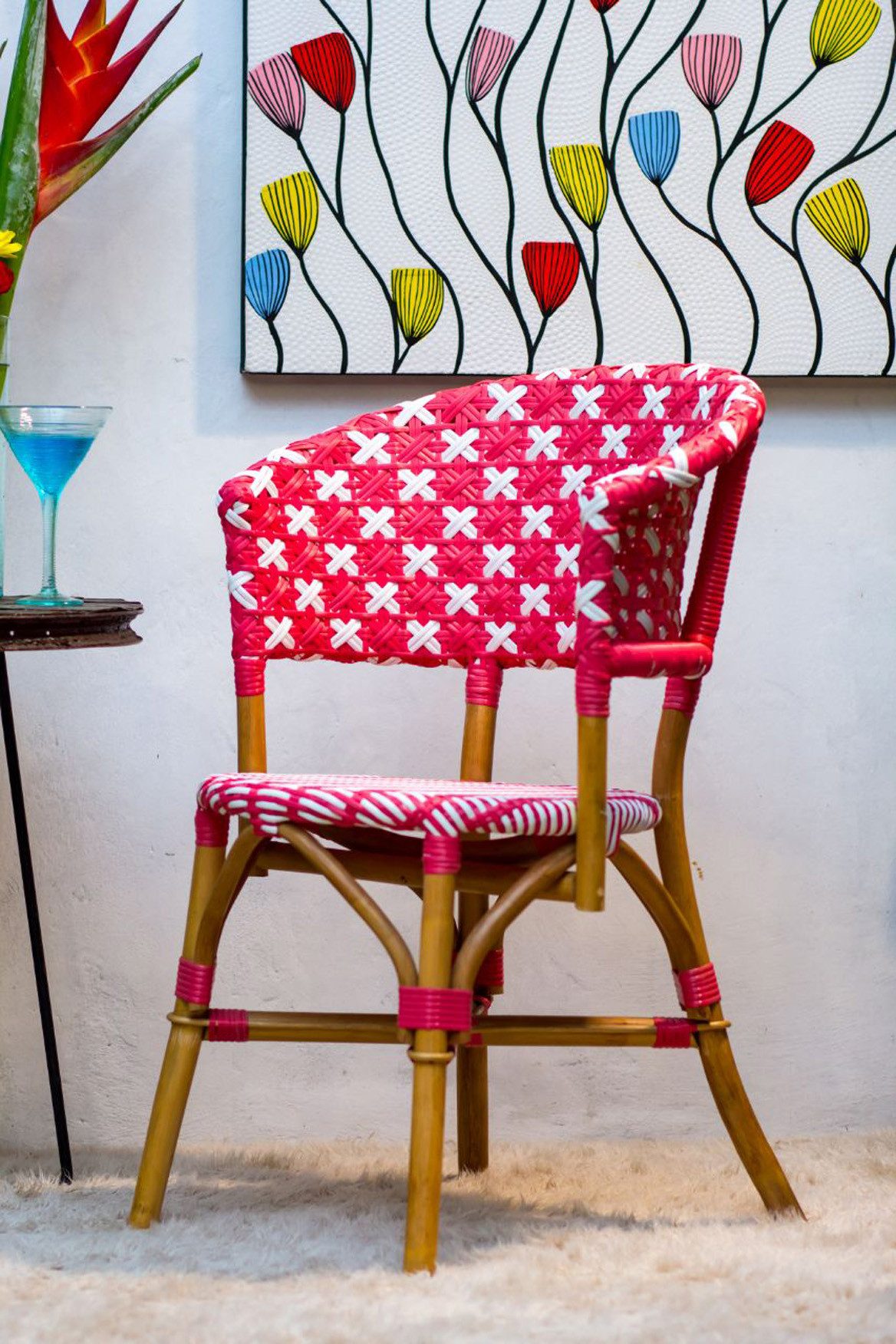 More2Home Bistrostuhl FASHION 2er-Set, Rattan/Polygeflecht rot/weiß