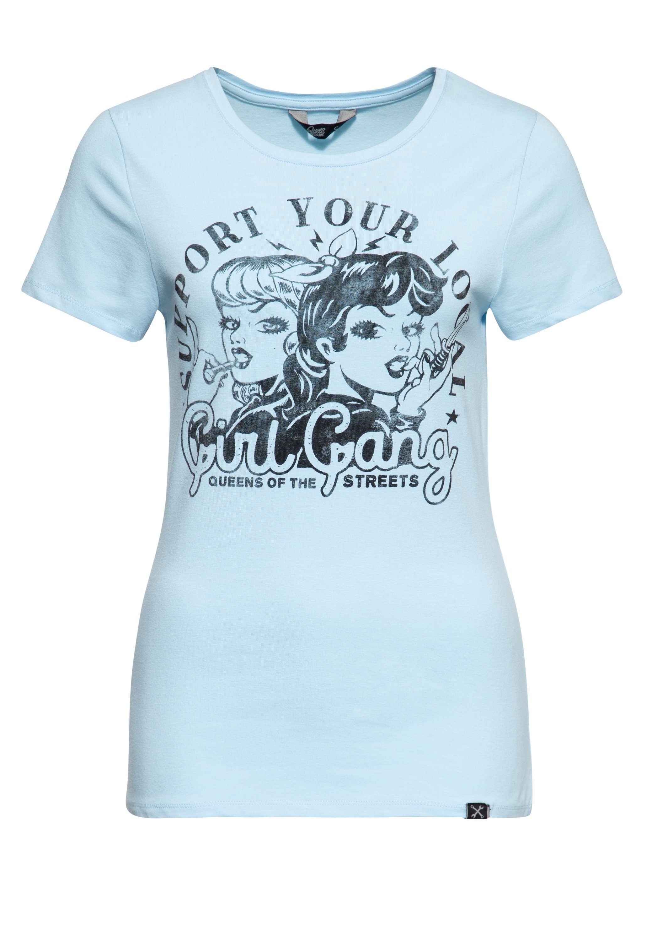 Retro-Print QueenKerosin Kurzarmshirt mit Girl Gang