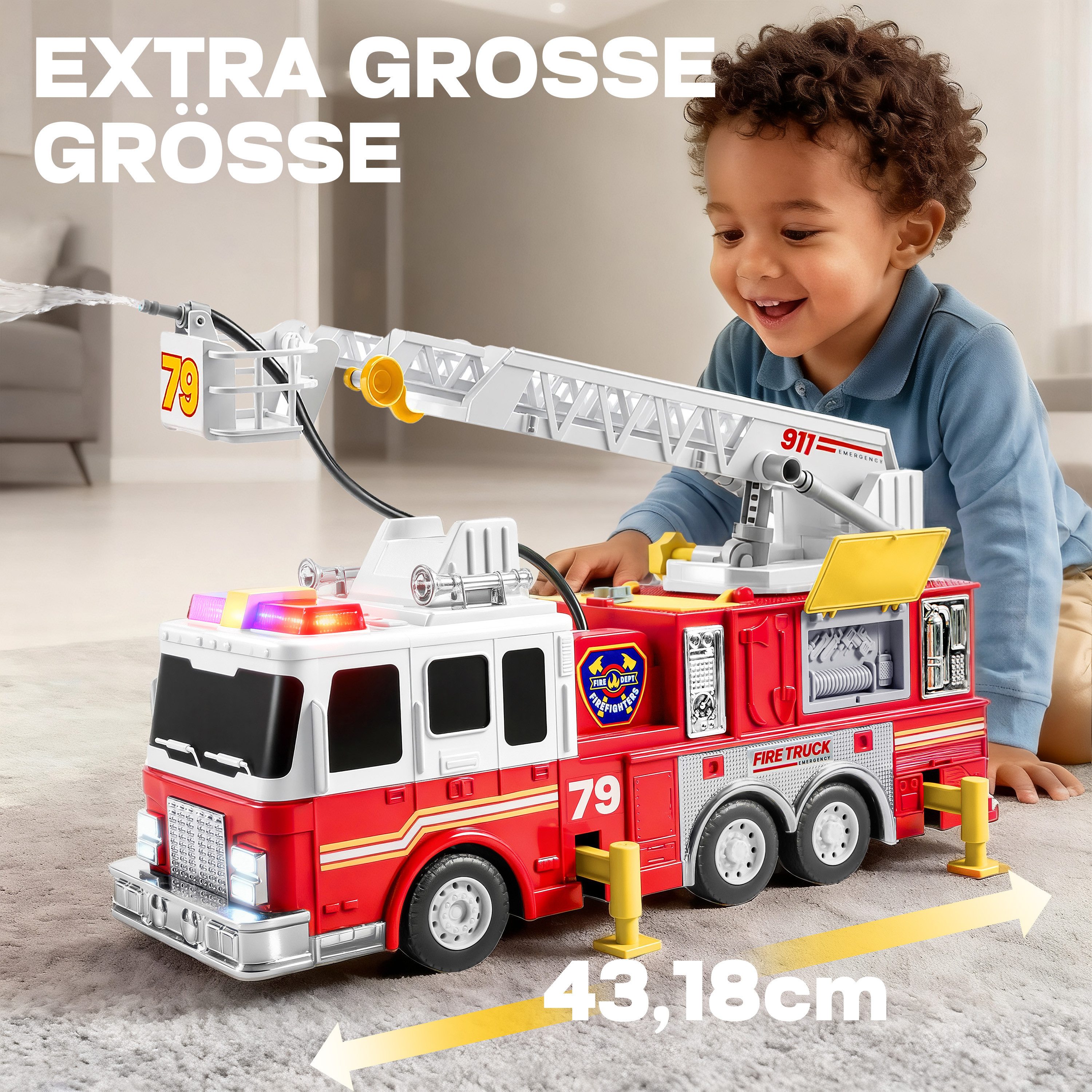 JOYIN Spielzeug-Feuerwehr JOYIN Groß Feuerwehrauto Spielzeug ab 2Jahre, mit 83 cm Leiter