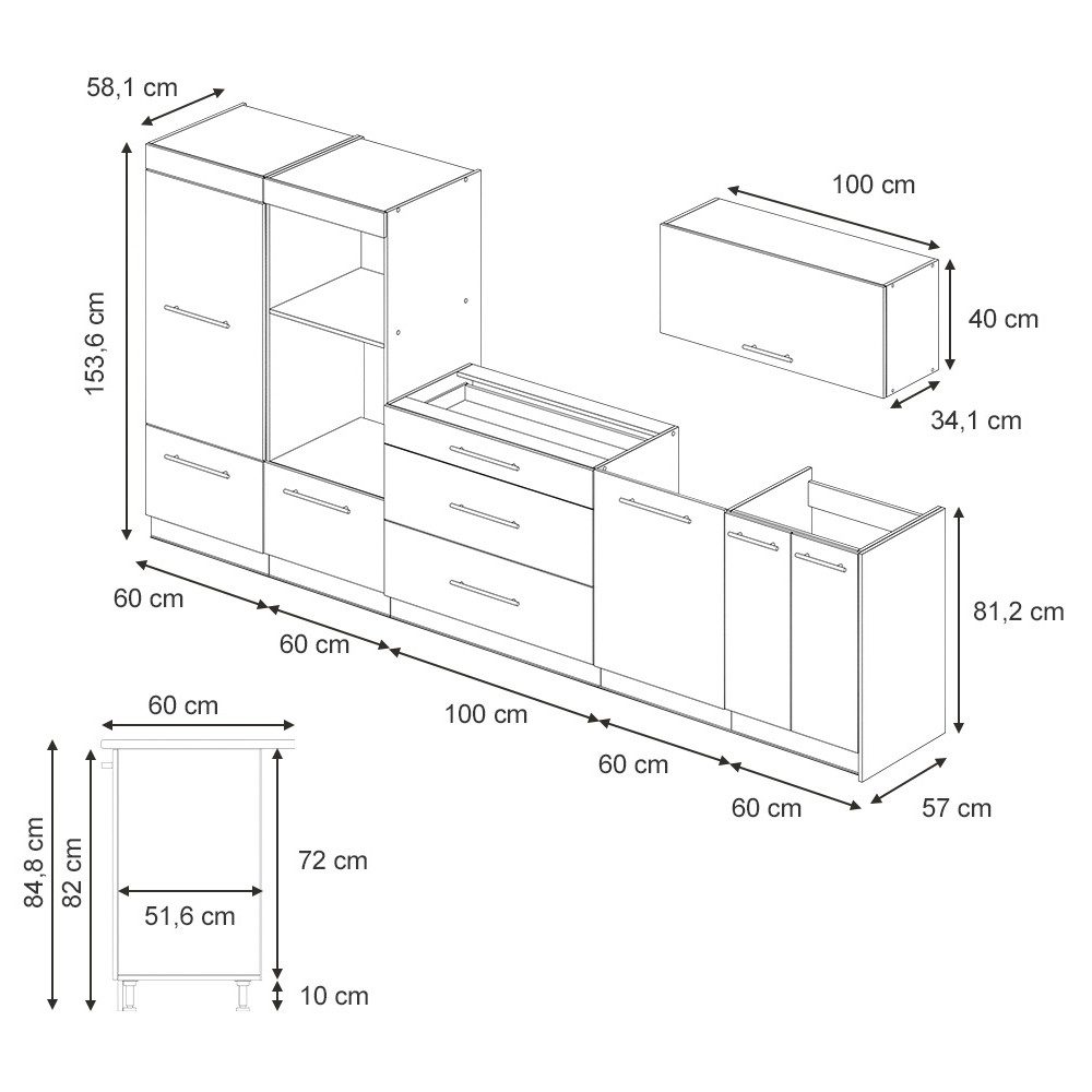 Vicco Küchenzeile Fame-Line, Weiß Landhaus/Goldkraft Eiche, 340 cm, AP Eiche