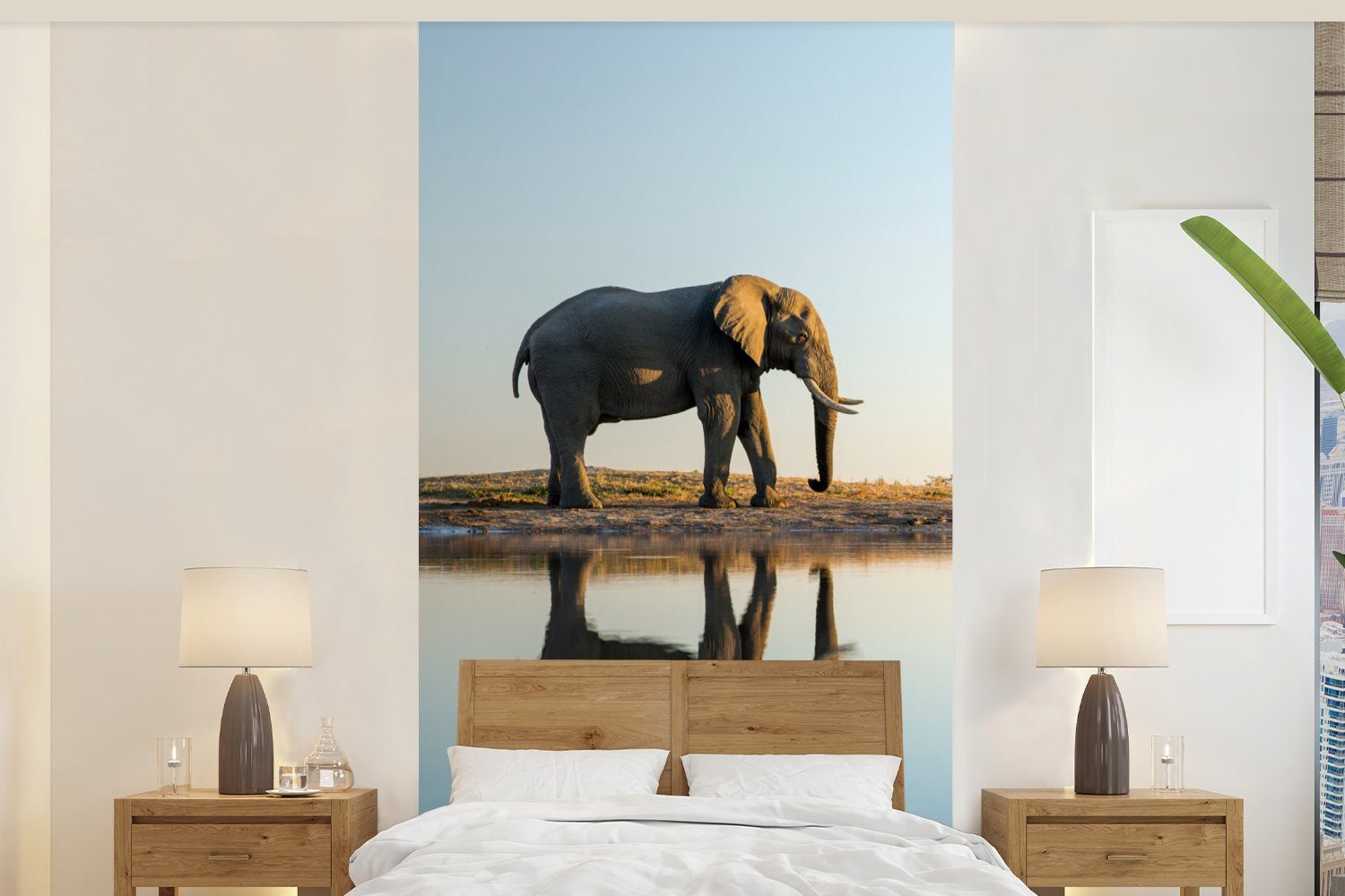 MuchoWow Fototapete Elefant - - Matt, Tiere St), Fototapete - Schlafzimmer Natur, Vliestapete für Küche, bedruckt, Wasser Bäume Wohnzimmer (2 