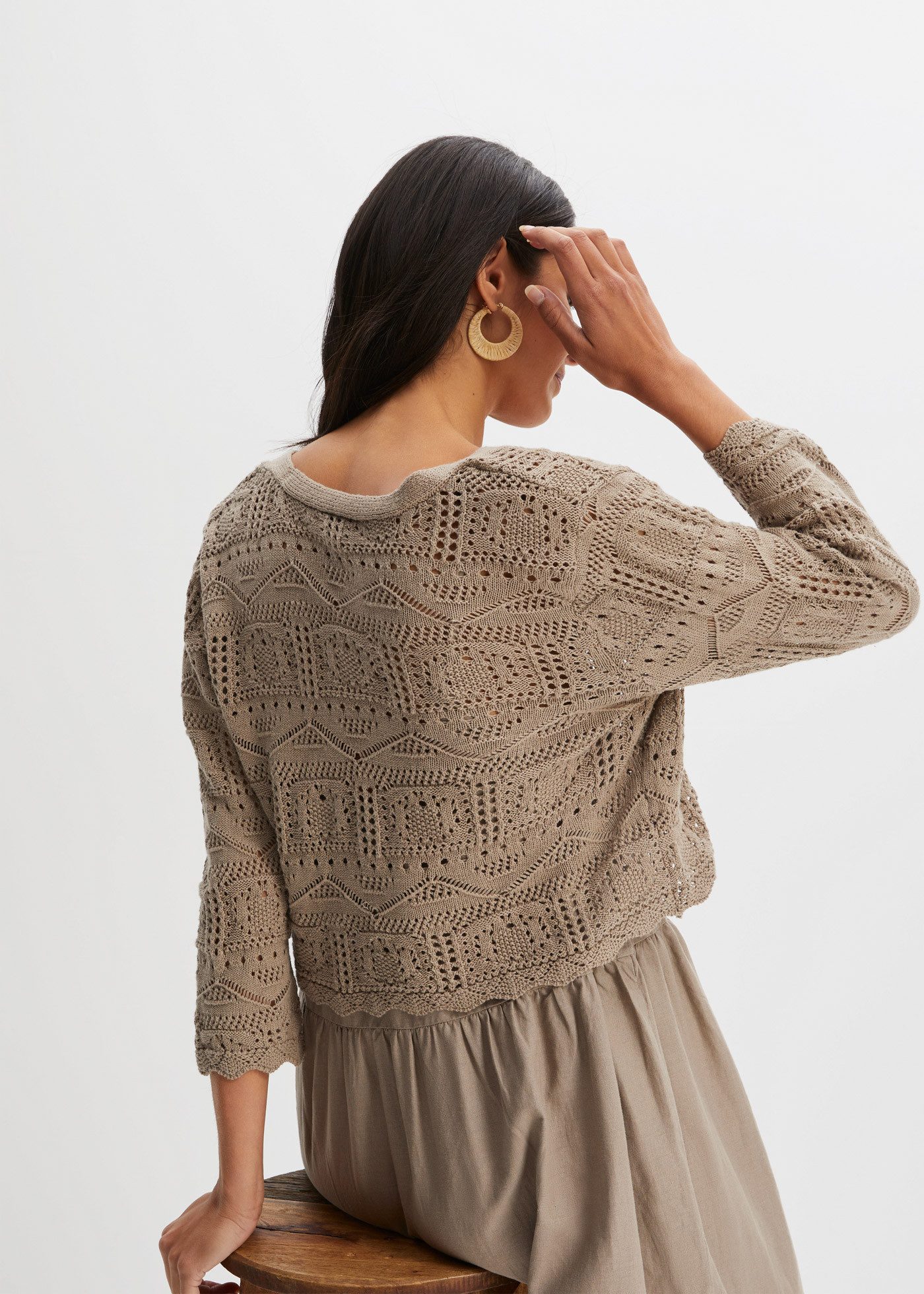 bonprix Ajourstrickjacke bequeme Passform, 3/4-Ärmel, Ajour-Bolero