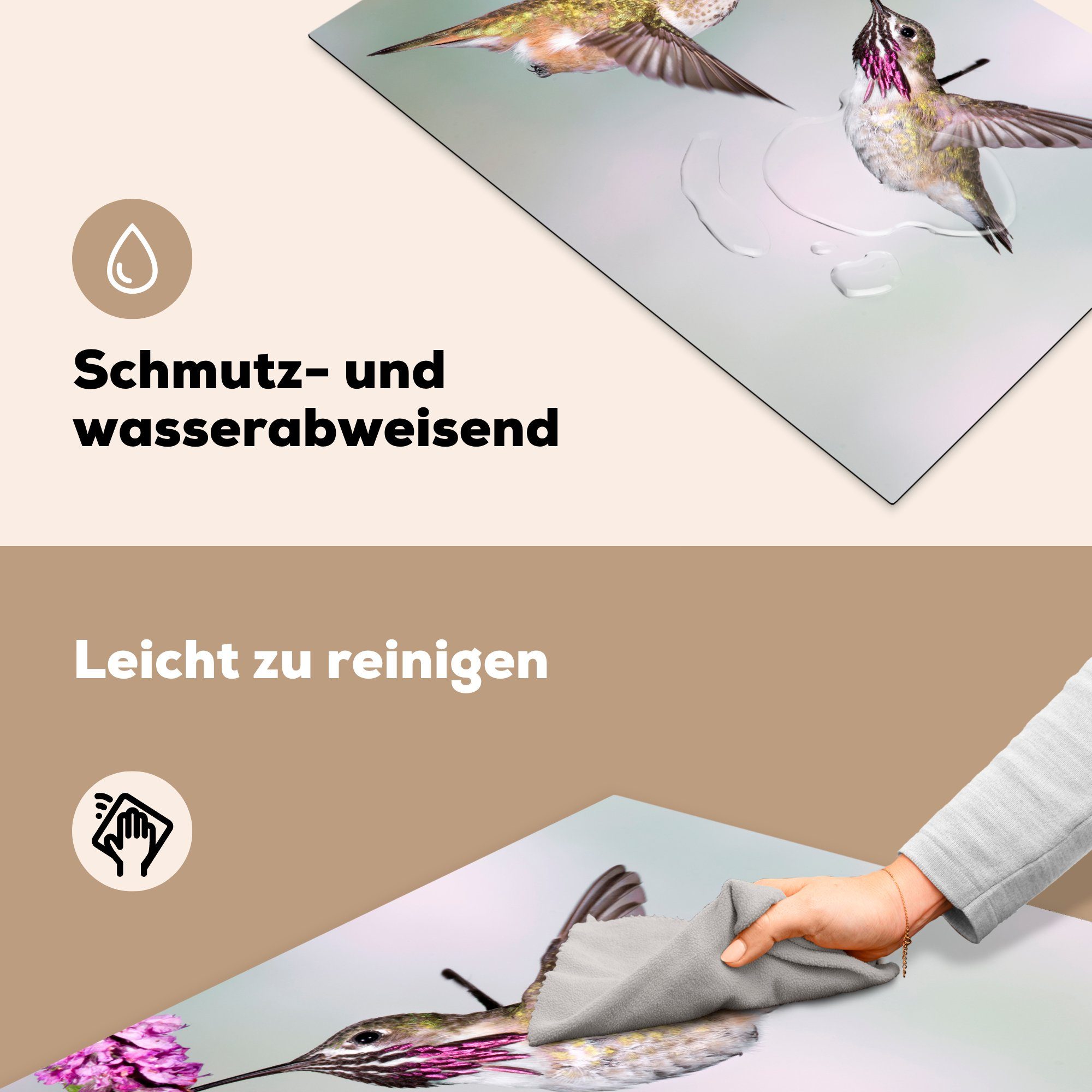 MuchoWow Herdblende-/Abdeckplatte Kolibri - Vögel küche, für Schutz - Ceranfeldabdeckung Induktionskochfeld Vinyl, tlg), Pflanze, die cm, (1 81x52