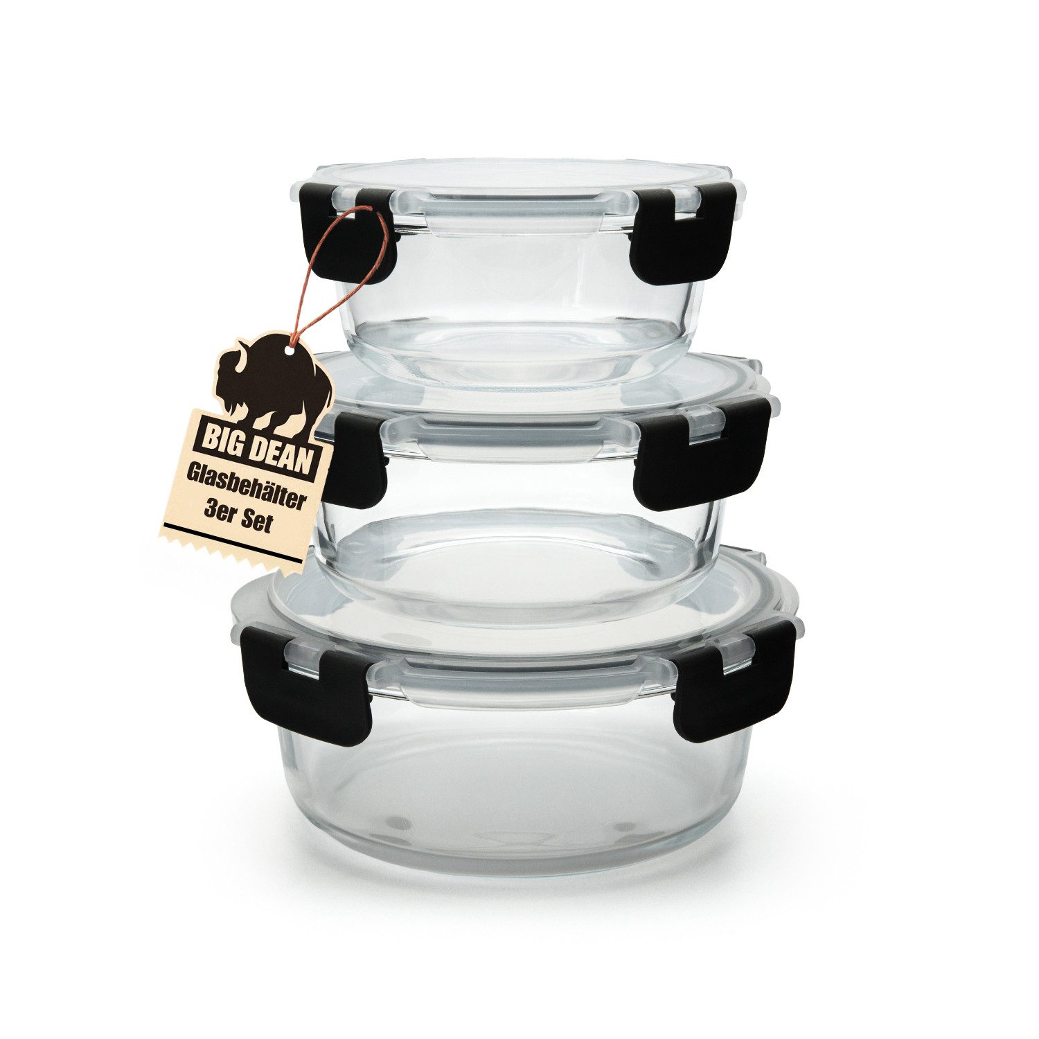 BigDean Mikrowellenbehälter Glasbehälter mit Deckel in 3 Größen Mikrowellengeschirr Glas, Glas, (Set, 1-tlg., Glasbehälter), Glas Mikrowellen Behälter Set, Borosilikatglas, 3 Größen, BPA-Frei
