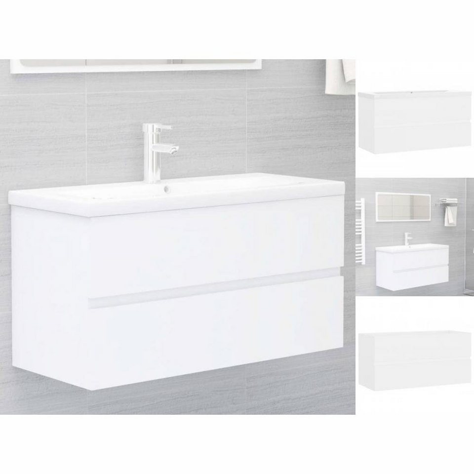 vidaXL Waschtisch Waschbeckenunterschrank mit Einbaubecken Weiß Spanplatte  91 cm