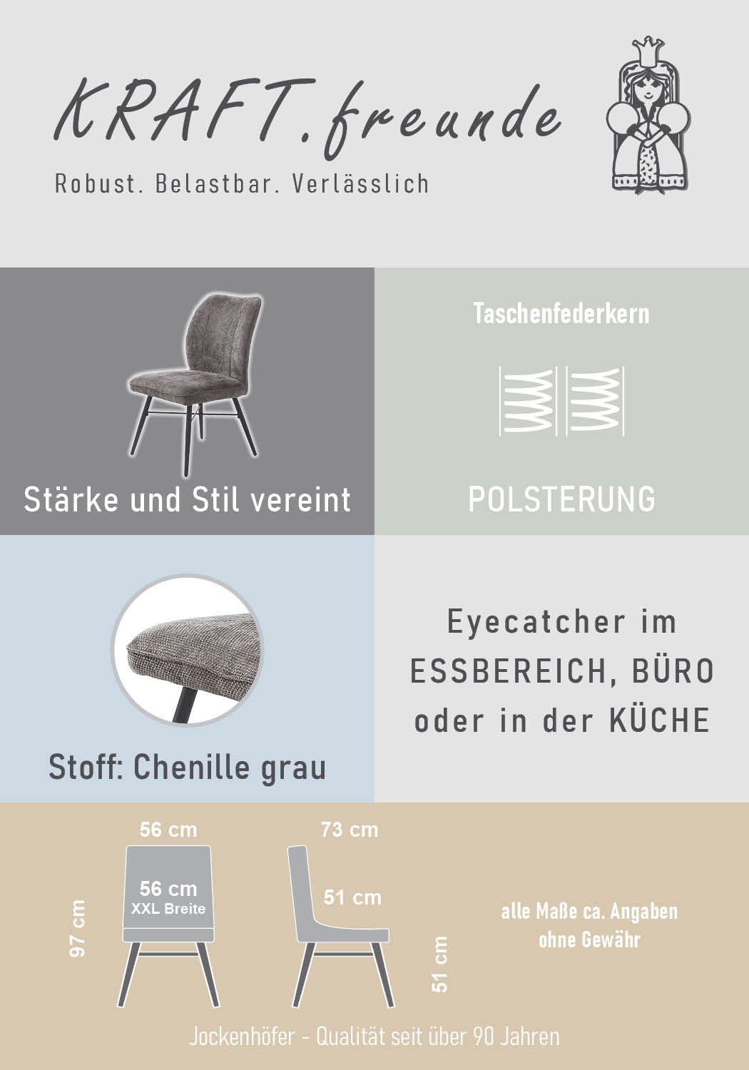 Jockenhöfer Gruppe 4-Fußstuhl Bennett (Set, 2 St), 4-Fuss Stuhl, bis zu 200 kg belastbar, Taschenfederkern – Bild 5 von 5