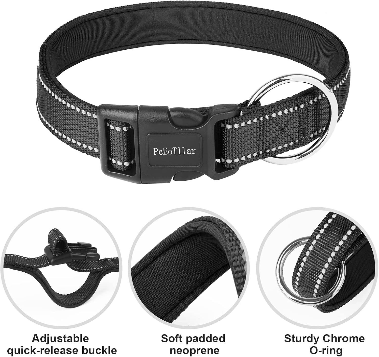 LA CUTE Hundeleine Hundehalsband & Leine Set reflektierend, gepolstert, verstellbar, (Hundehalsband & Leine Set für kleine, mittelgroße & große Hunde, Hundehalsband & Leine Set, gepolstert, verstellbar, reflektierend), Reflektierendes Hundehalsband & Leine mit gepolstertem Griff