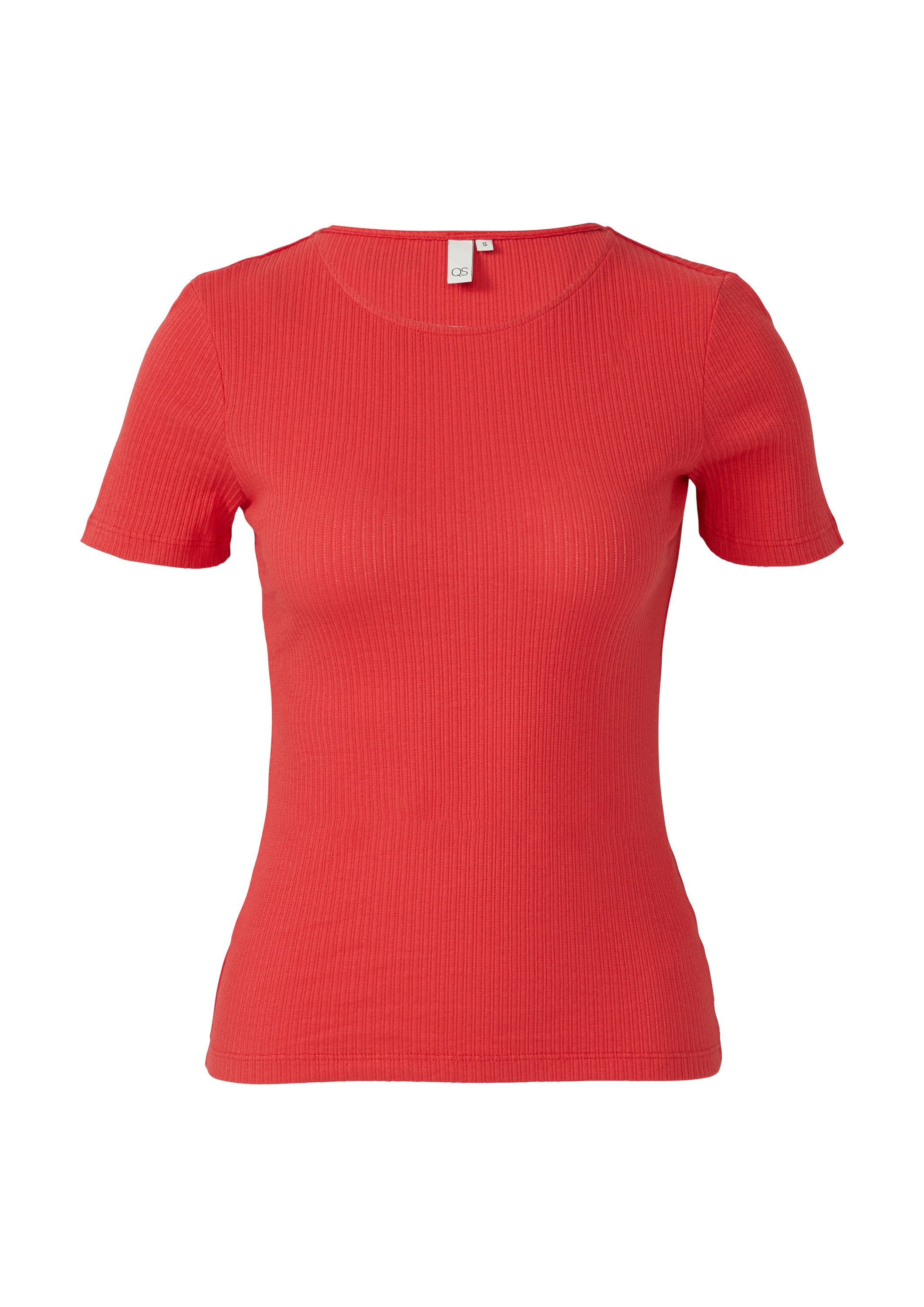 QS Kurzarmshirt T-Shirt Schmal geschnittenes Shirt mit Ajourmuster günstig online kaufen