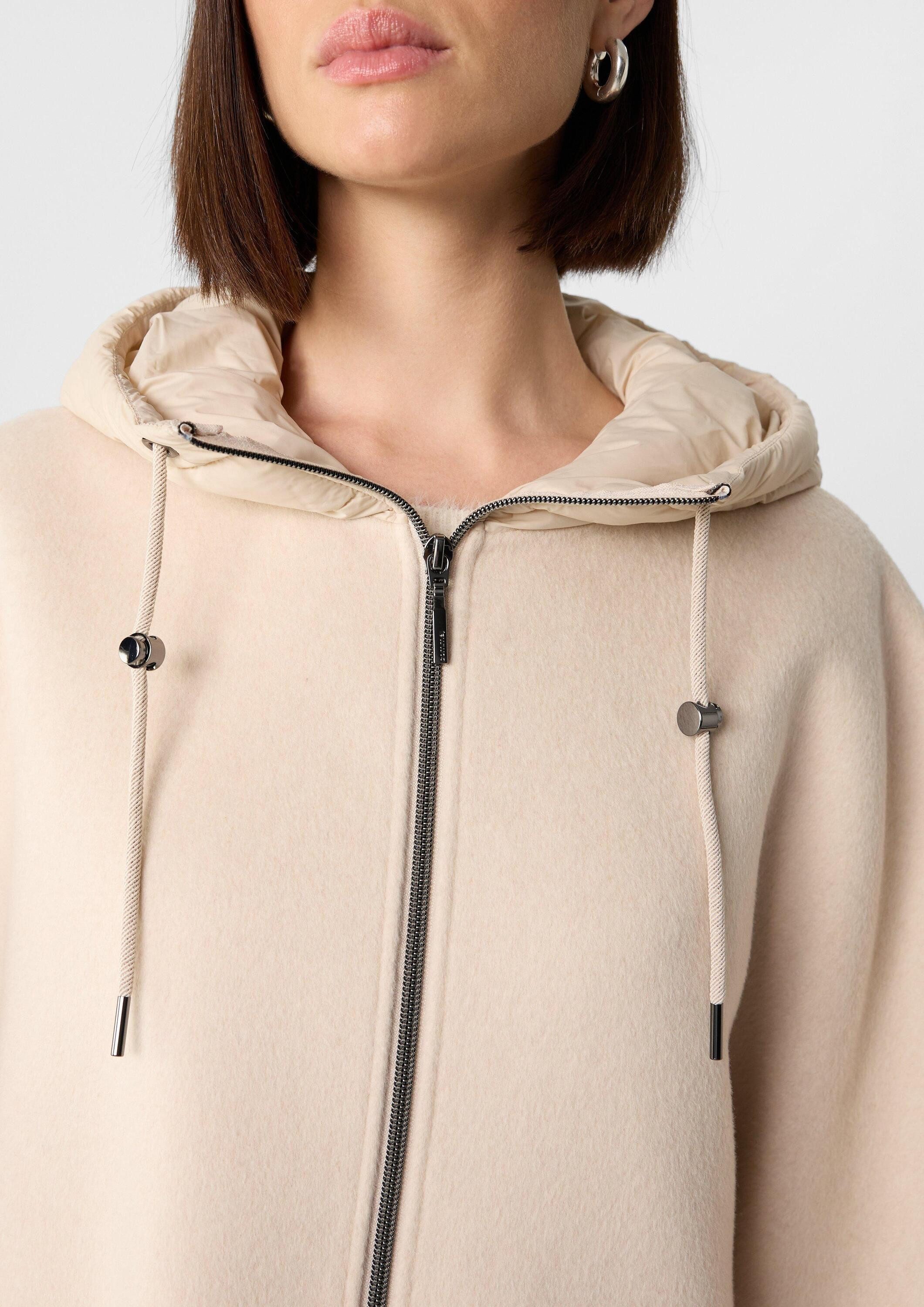 comma Poncho Outdoor-Umhang Woll-Cape mit wattierter Kapuze und aufgesetzten Taschen