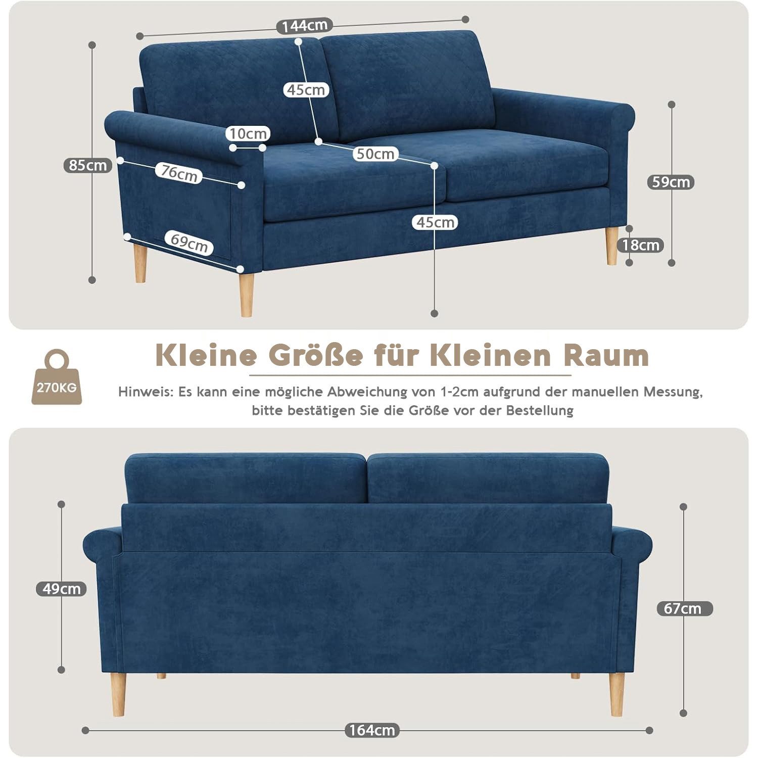 NAIMP 2-Sitzer Stoff Sofa 164cm mit günstig online kaufen