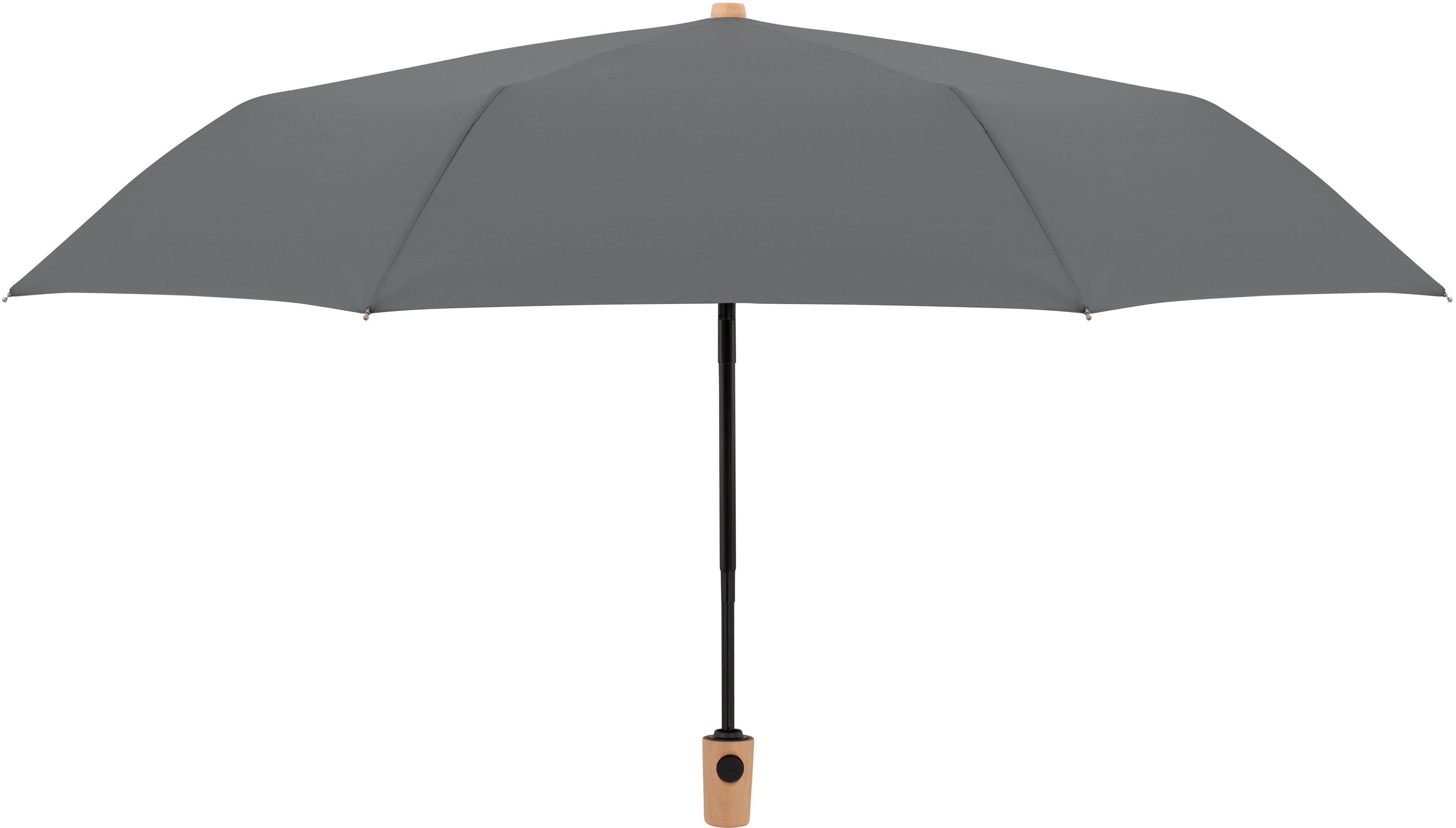 doppler® Taschenregenschirm mit Material Magic, aus slate - nature grey, aus recyceltem Griff schützt Wald weltweit FSC®