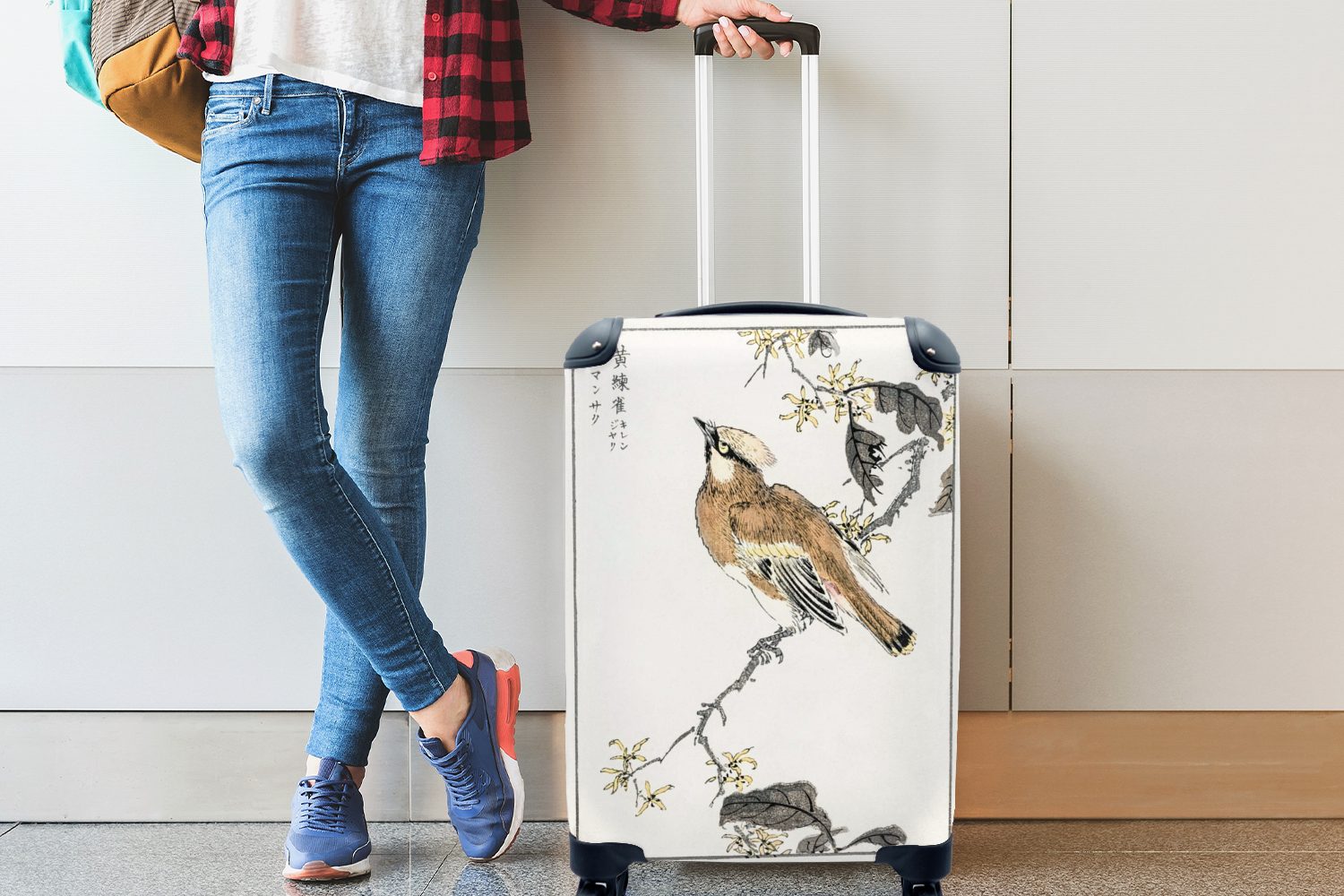 MuchoWow Handgepäckkoffer rollen, Reisetasche 4 Reisekoffer - mit Baum, Japanisch für Vogel Handgepäck - Trolley, Ferien, Rollen