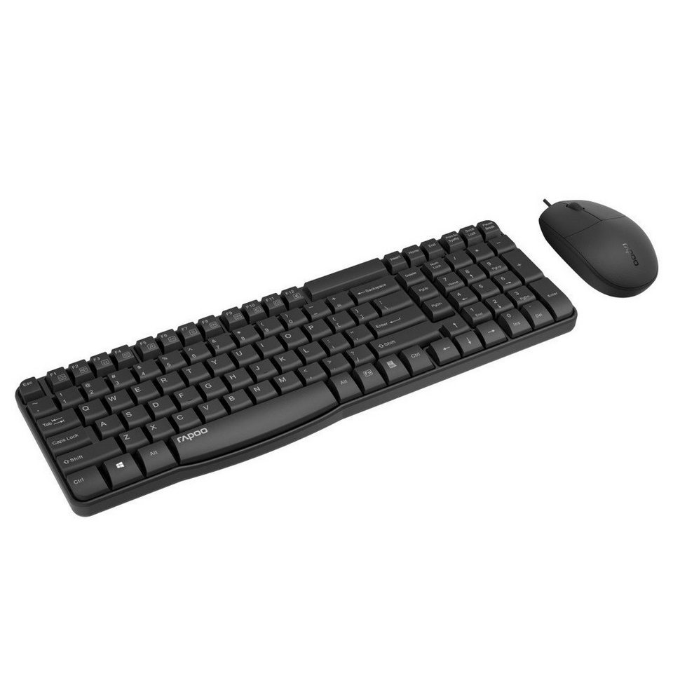 Rapoo NX1820 kabelgebundenes Tastatur-Maus-Set, 1600 DPI Tastatur- und Maus- Set, (2 St), Tastatur im DE-Layout mit Ziffernblock, Beidhändiges Mausdesign
