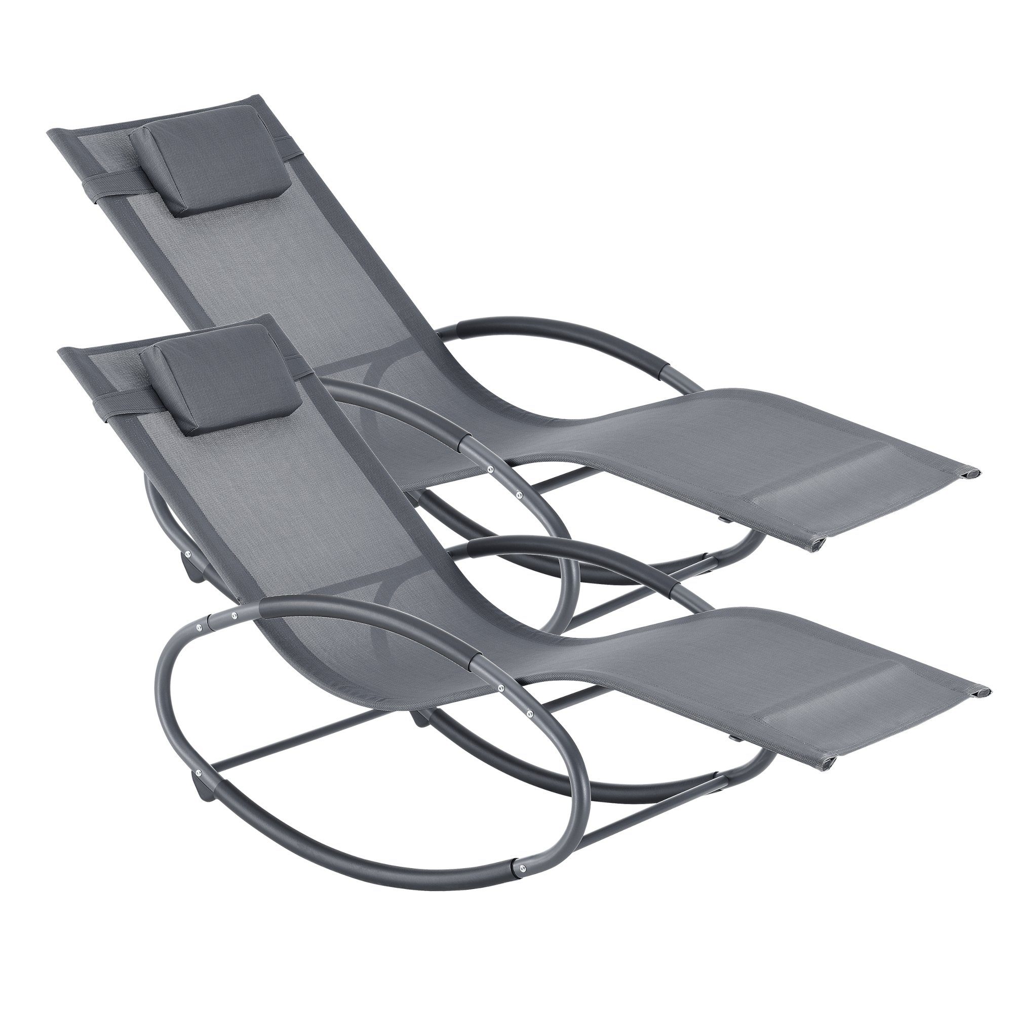 en.casa Gartenliege, Set, 2er, »Almaluez« Schaukelliege Sonnenliege bis 120kg Relaxliege Dunkelgrau