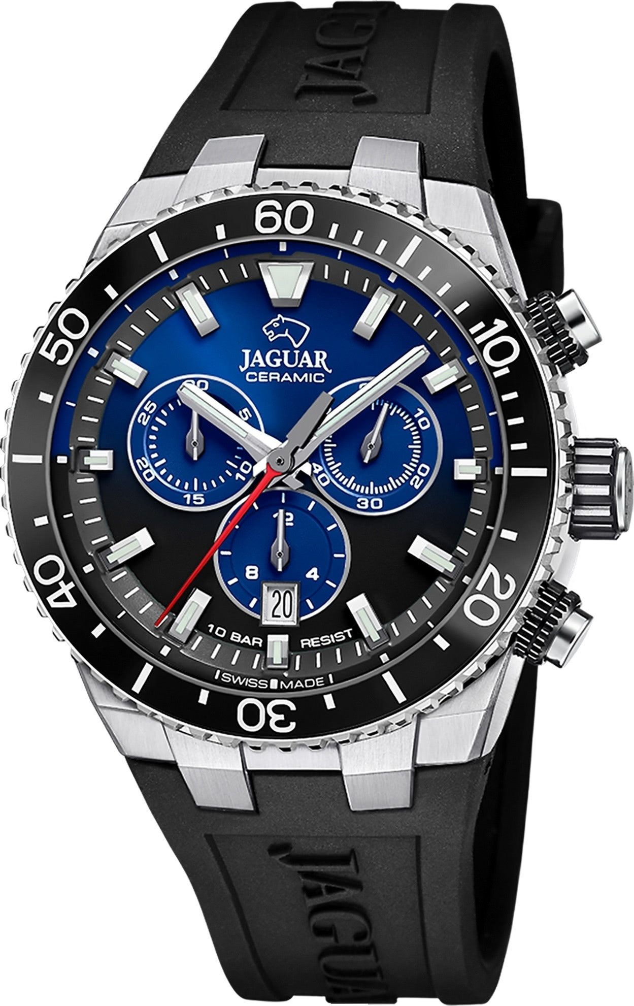 JAGUAR Chronograph Jaguar Herrenuhr Silikon schwarz Jaguar, (Chronograph), Herren Armbanduhr rund, Silikonarmband schwarz