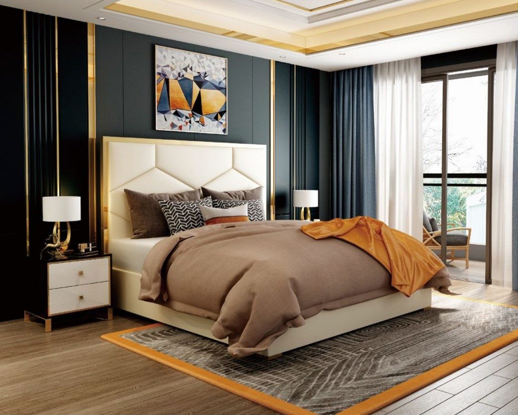 Xlmoebel Polsterbett Luxus-Doppelbett aus Leder mit gepolstertem Design und Edelstahl (Bett, Bett), Hergestellt in Europa