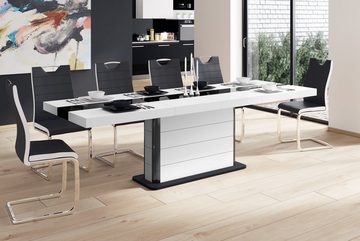 designimpex Esstisch Design Tisch HE-555 Weiß - Schwarz Hochglanz ausziehbar 160 bis 260 cm