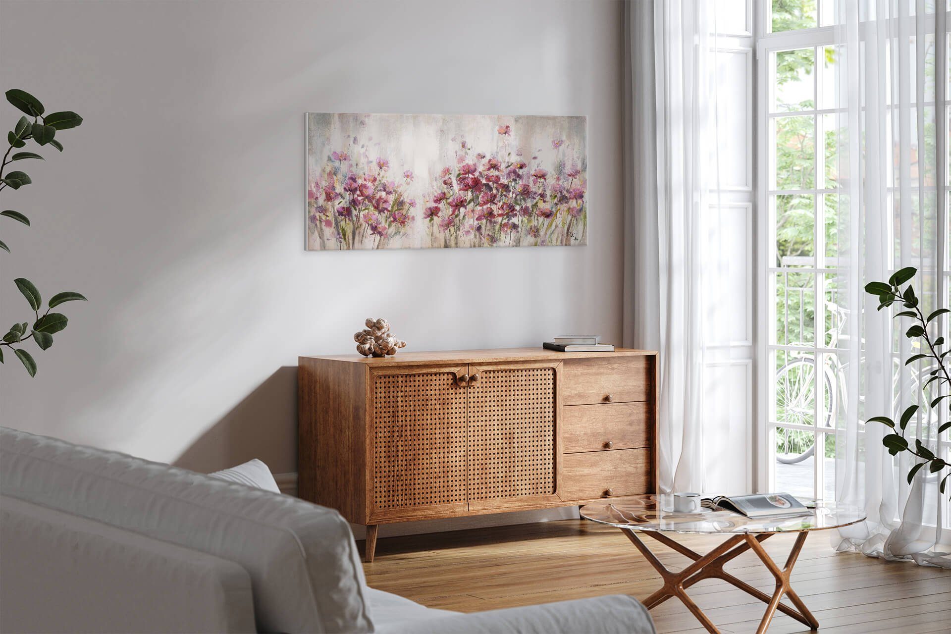 KUNSTLOFT Gemälde Lilac Reverie 120x60 cm, HANDGEMALT Leinwandbild 100% Wandbild Wohnzimmer