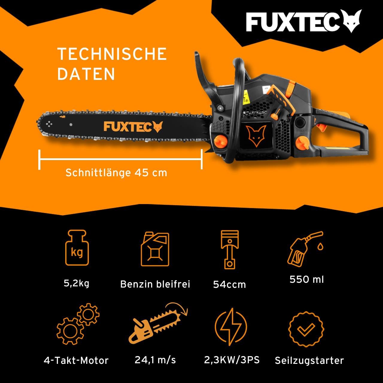 FUXTEC Benzin-Kettensäge FX-KS255, 52 cm Schwertlänge günstig online kaufen