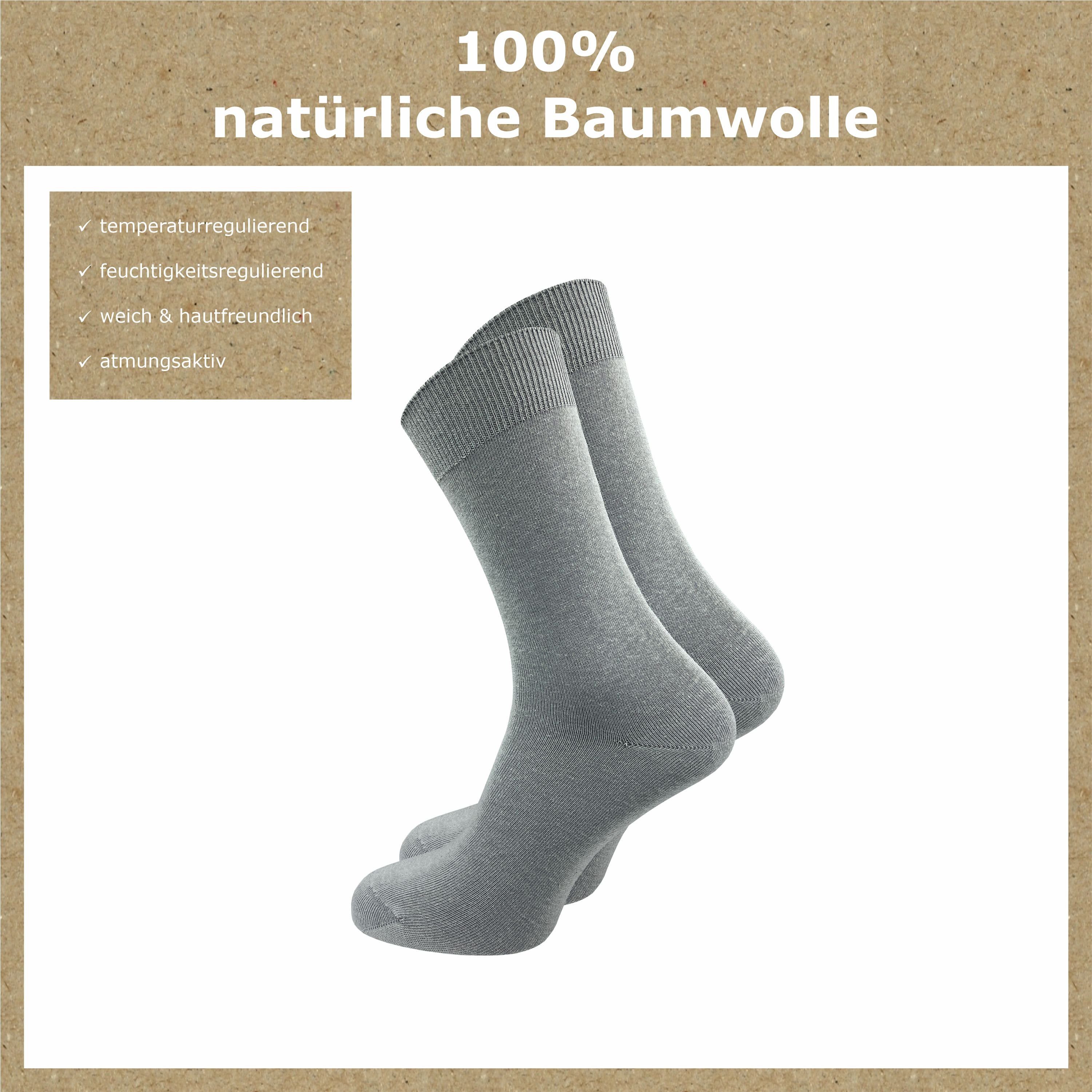 GAWILO Socken für 100% mit Herren Freizeit aus (10 und und Komfortbund grau venenfreundlichem Paar) Business Damen Baumwolle