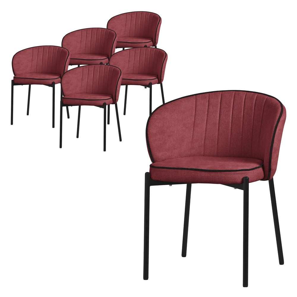 ML-DESIGN Polsterstuhl Esszimmerstühle mit Armlehne & Rückenlehne Ergonomische moderne Design (6 St), Armlehnstuhl mit Metallbeine 6er Set Rot Lounge Sessel bis 120kg