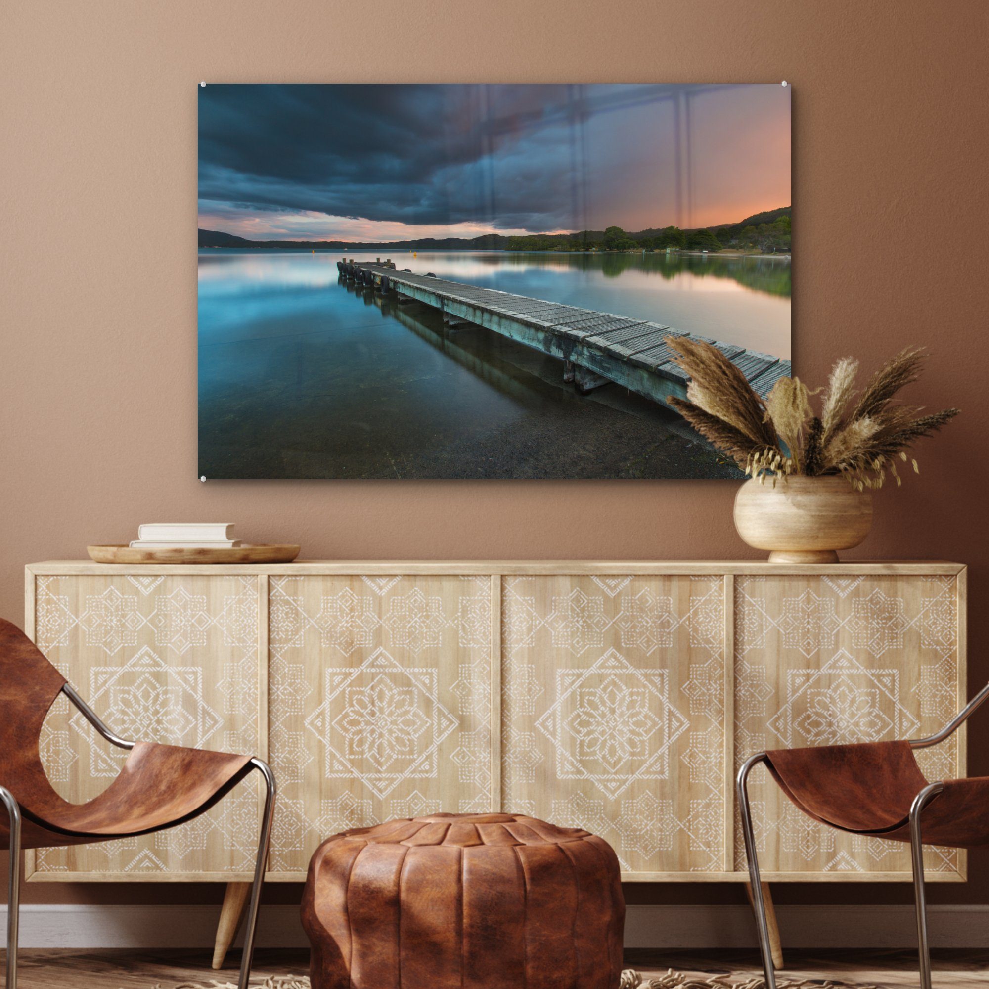 am (1 St), Acrylglasbilder Lake in Neuseeland, Schlafzimmer Tarawera Wohnzimmer & Bootssteg Acrylglasbild MuchoWow