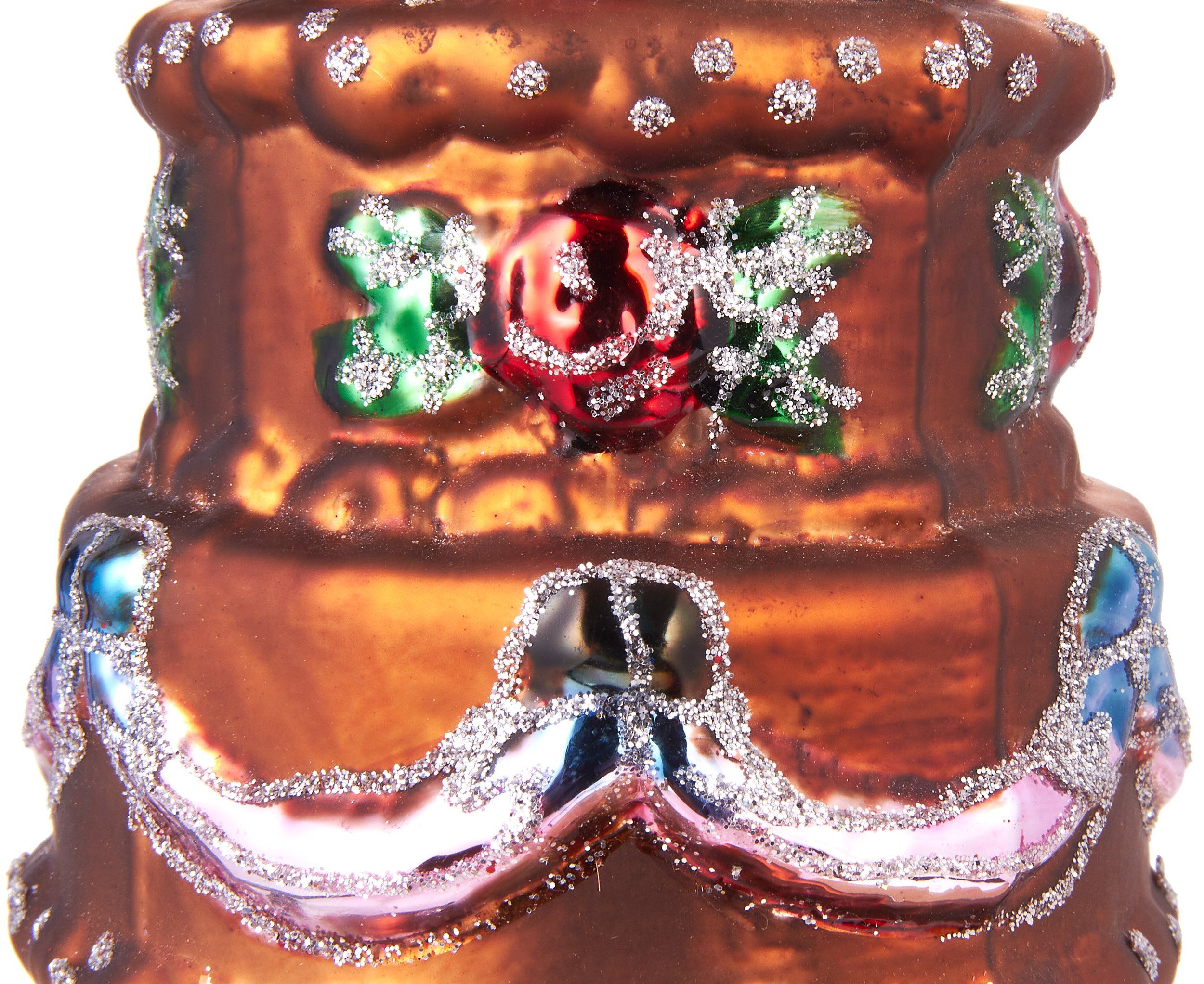 Christbaumschmuck Weihnachtsdekoration Glas, handbemalt 11 Weihnachtskugel aus BRUBAKER Mundgeblasene cm cremige ca. - Bunte Torte,