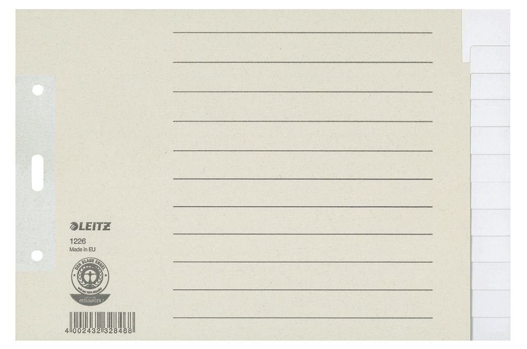 LEITZ Aktenordner 1226 Register - Tauenpapier blanko A5 quer Überbreite 12 Blatt grau