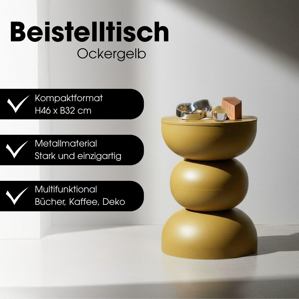 Mica Decorations Beistelltisch Mica Decorations Luna Beistelltisch – 46x32 cm Ockergelb