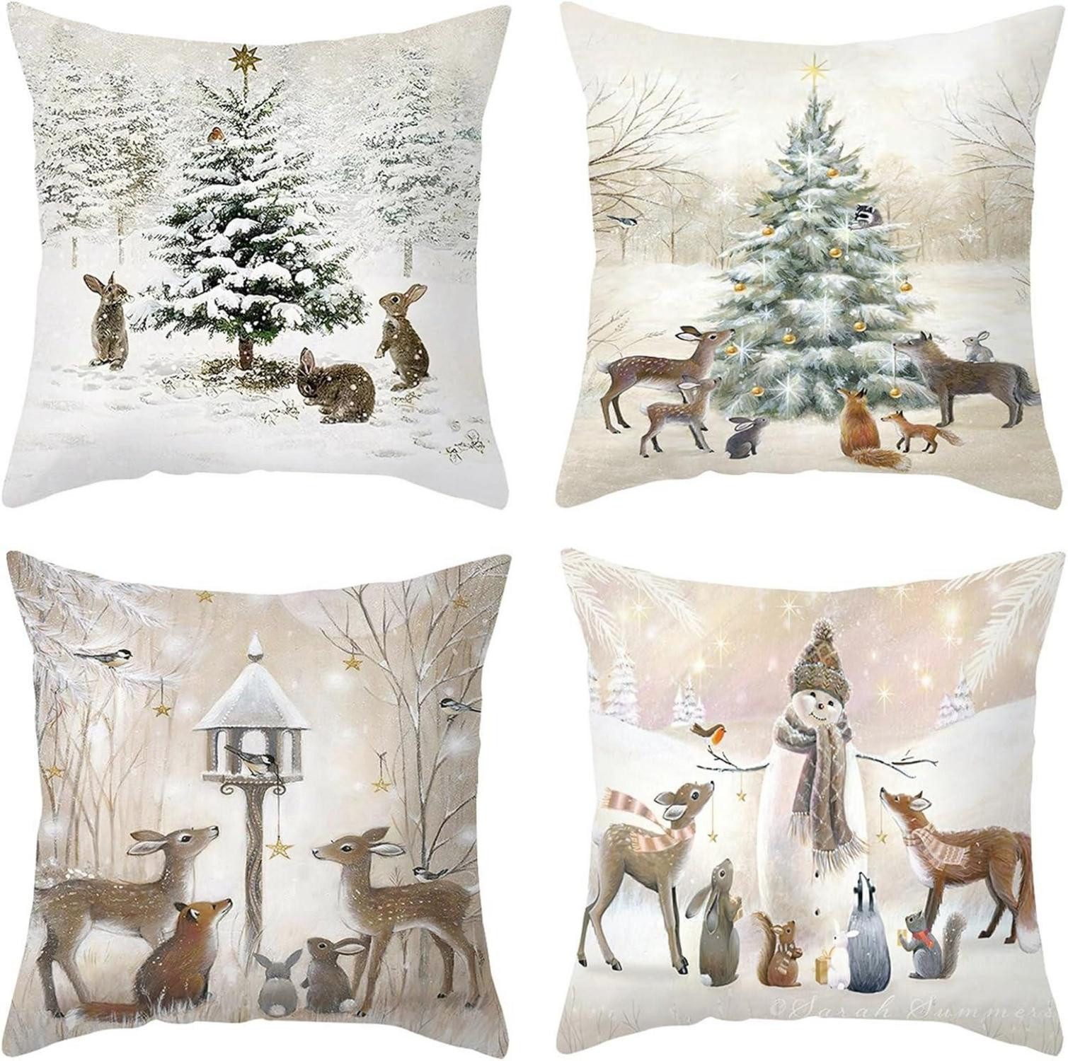 LuxusKollektion Dekohänger 4er Set Weihnachtskissenbezug Leinen günstig online kaufen