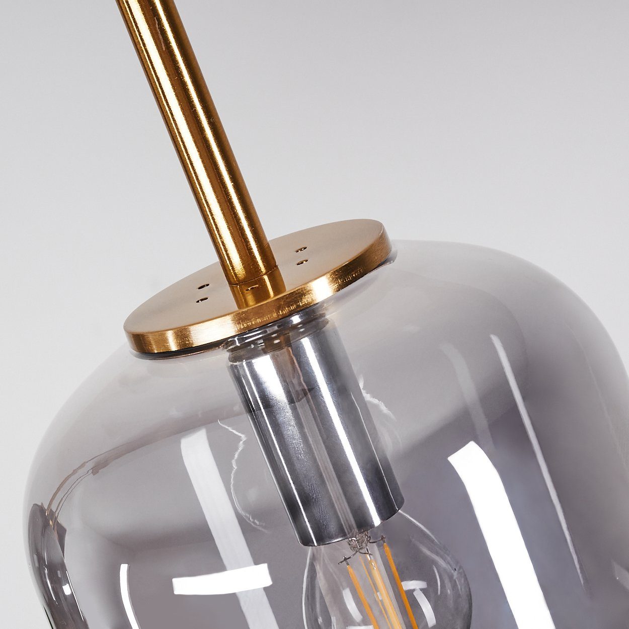 Vintage-Design Metall/Glas Hängeleuchte m. Glasschirmen, hofstein 3xE14, 130cm moderne Höhe max. aus in Deckenlampe Leuchtmittel, ohne im Pendelleuchte »Ambrogio« Messing/Rauchglas,