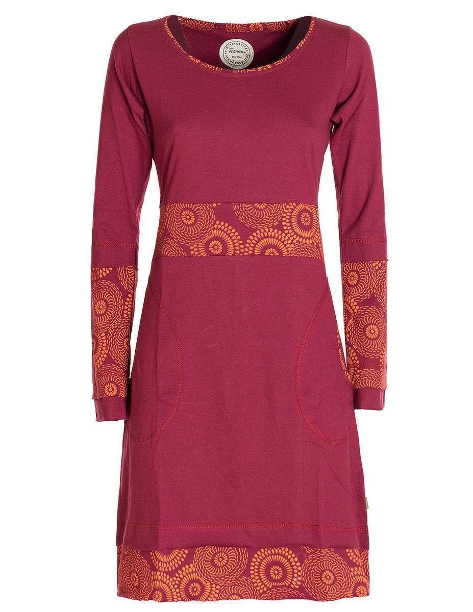 Vishes Tunikakleid Damen Langarm Longshirt-Kleid Sweatkleid Shirt-Kleid Tunika-Kleid Hippie, Guru, Retro Style