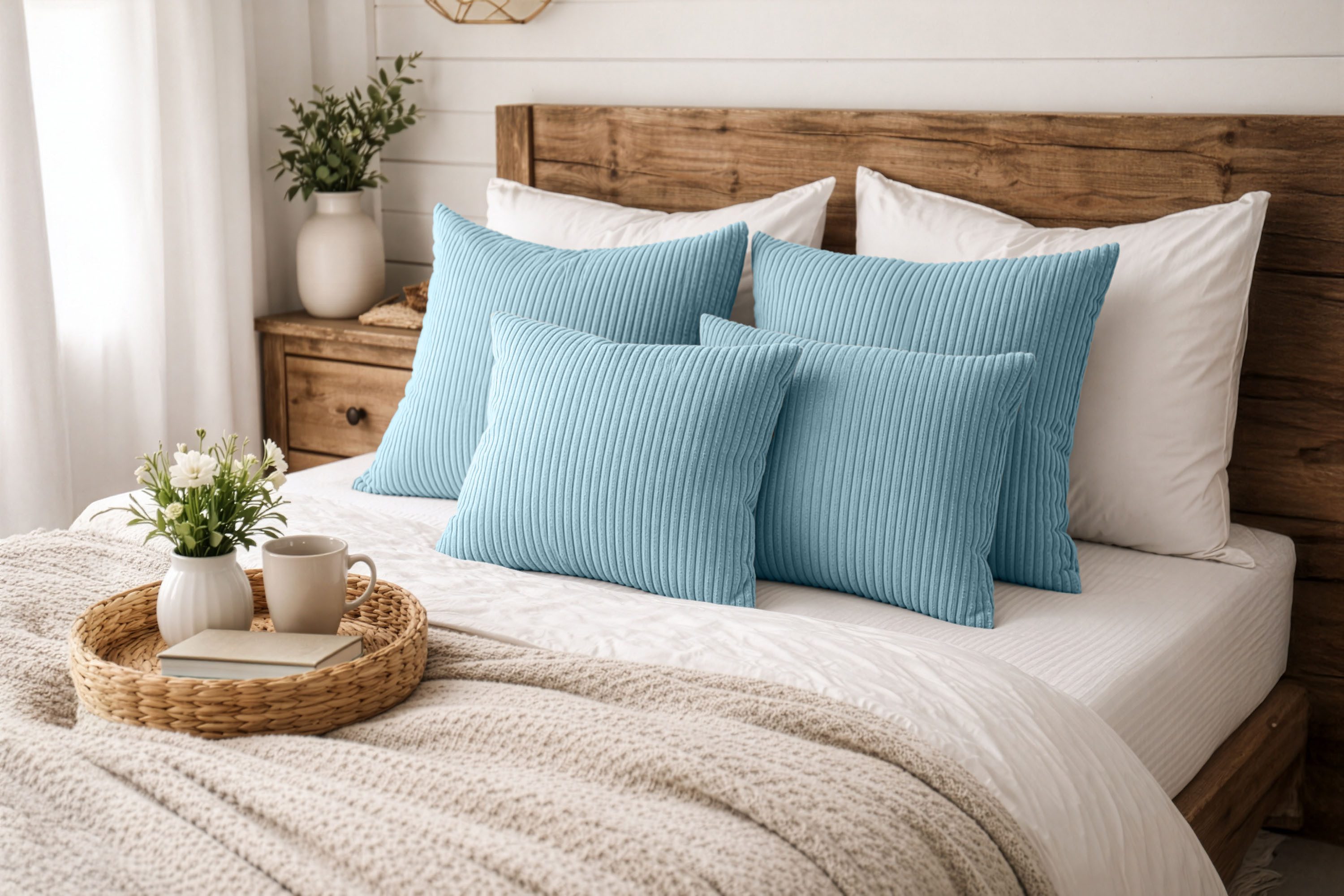 Amilian Dekokissen Sofakissen 4er Set mit Füllung - 2x 45x45 + 2x 35x45 cm, Hotelverschluss, waschbar, formstabil
