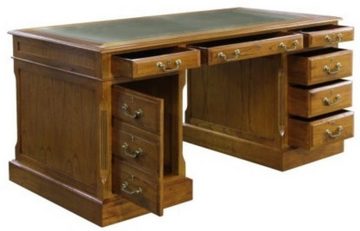 Casa Padrino Schreibtisch Luxus Schreibtisch mit Tür und 6 Schubladen Braun / Grün 160 x 80 x H. 79 cm - Büromöbel