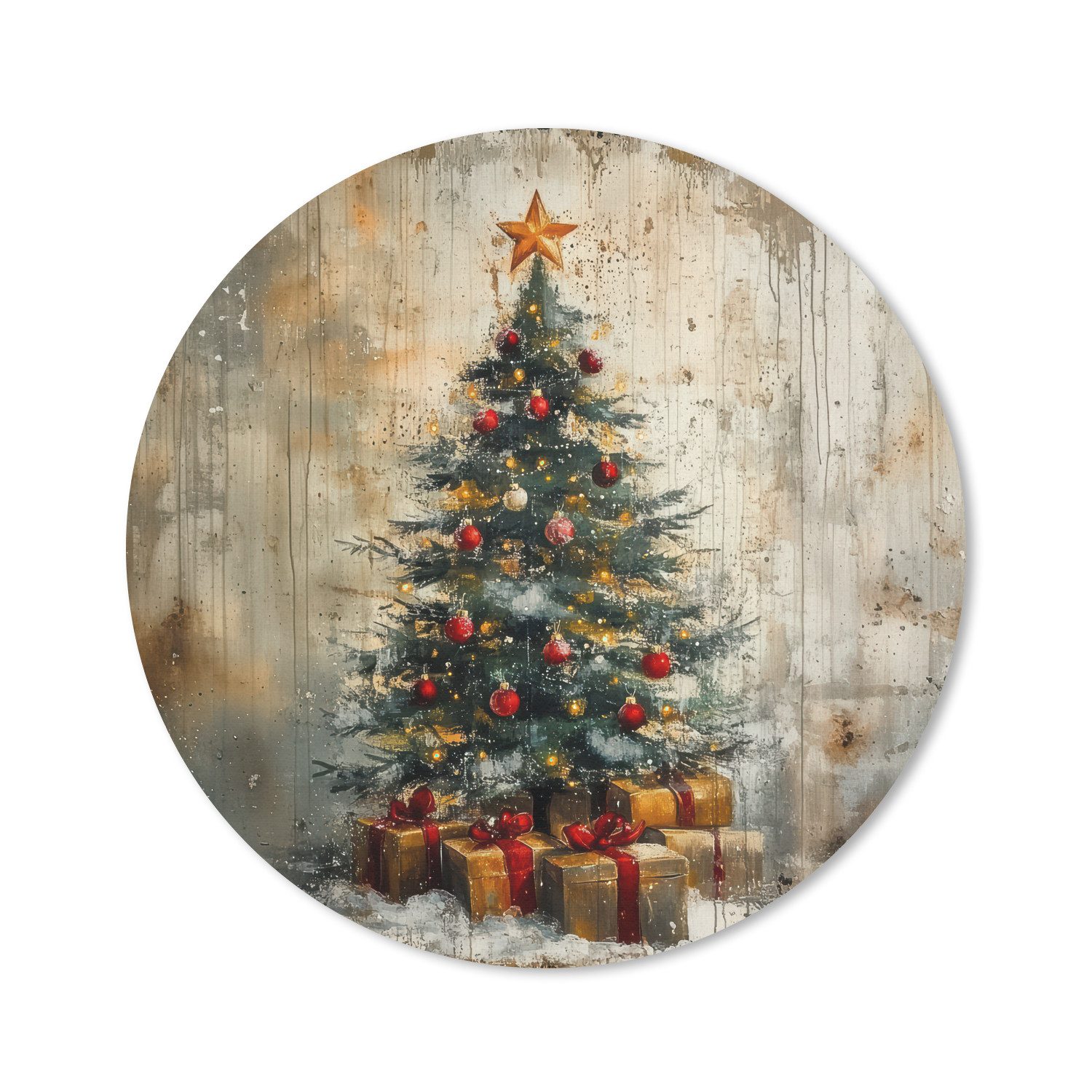 MuchoWow Mauspad Weihnachtsbaum - Vintage - Weihnachten - Geschenk (1-St), Gaming, Rutschfester Unterseite, Mausunterlage, Rund 50x50 cm