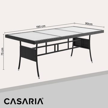 Casaria Gartentisch, Polyrattan 190x90x75cm Milchglasplatte Wetterfest Höhenverstellbar