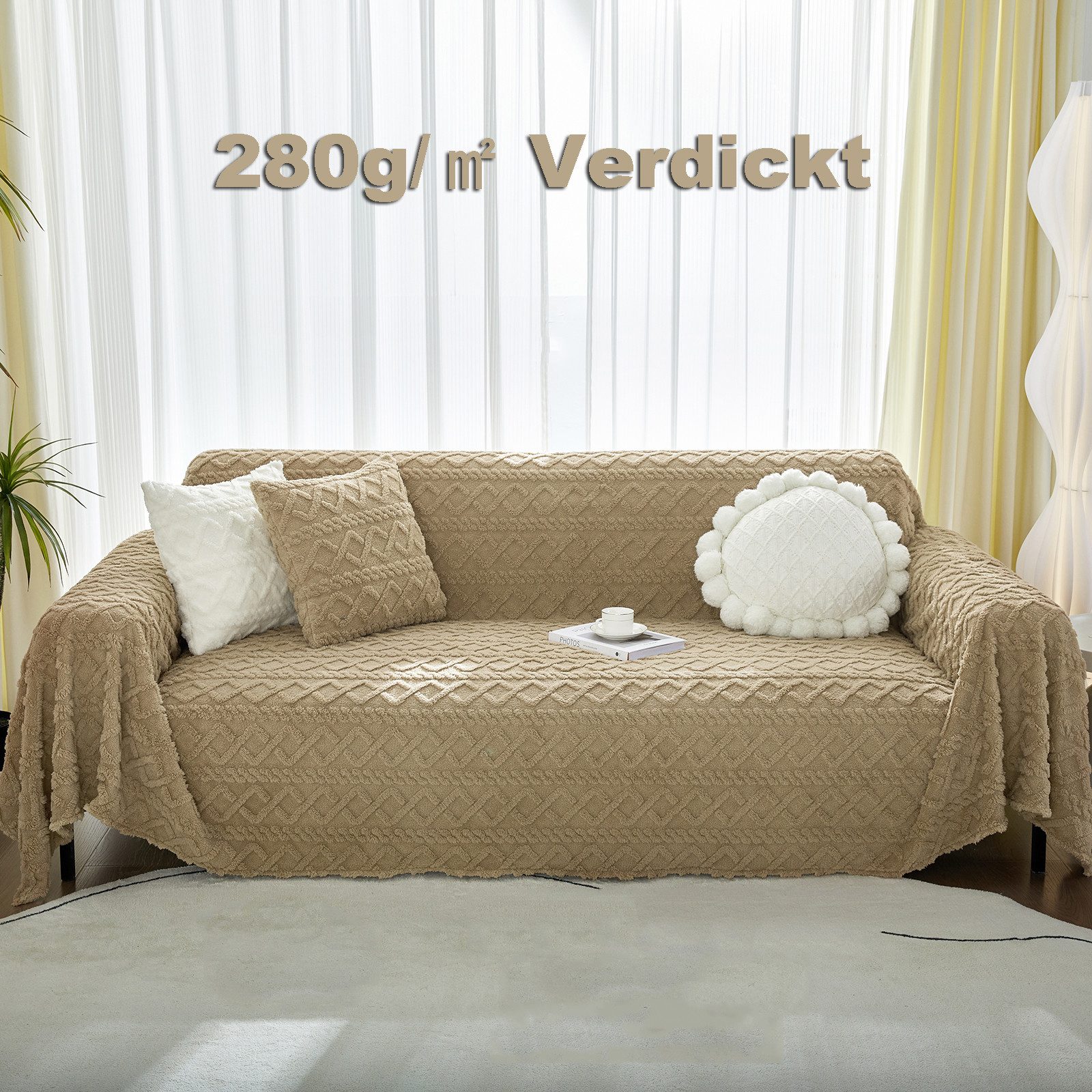 Rosnek Sofaschoner Plüsch Sofa Überzug Sofabezug Sofadecke Schonbezug 1 2 3 4 Sitzer, 280g/ Verdickt Geometrisch Jacquard Braun Rechteckig 180x180cm