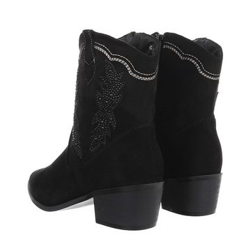 Ital-Design Damen Cowboyboots Western Westernstiefelette Blockabsatz Western- & Bikerboots in Schwarz