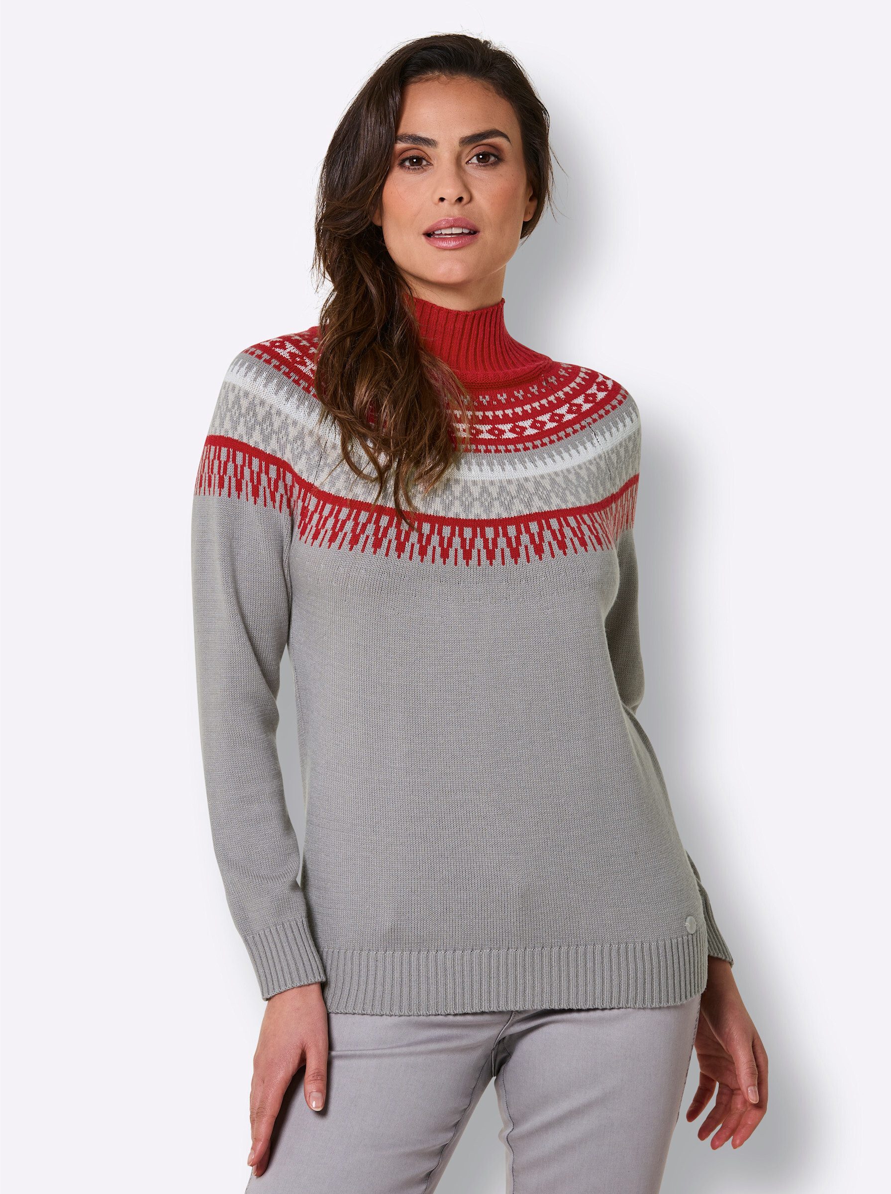 Strickpullover Modal-Mix-Pullover Langarm Jacquard, Jersey