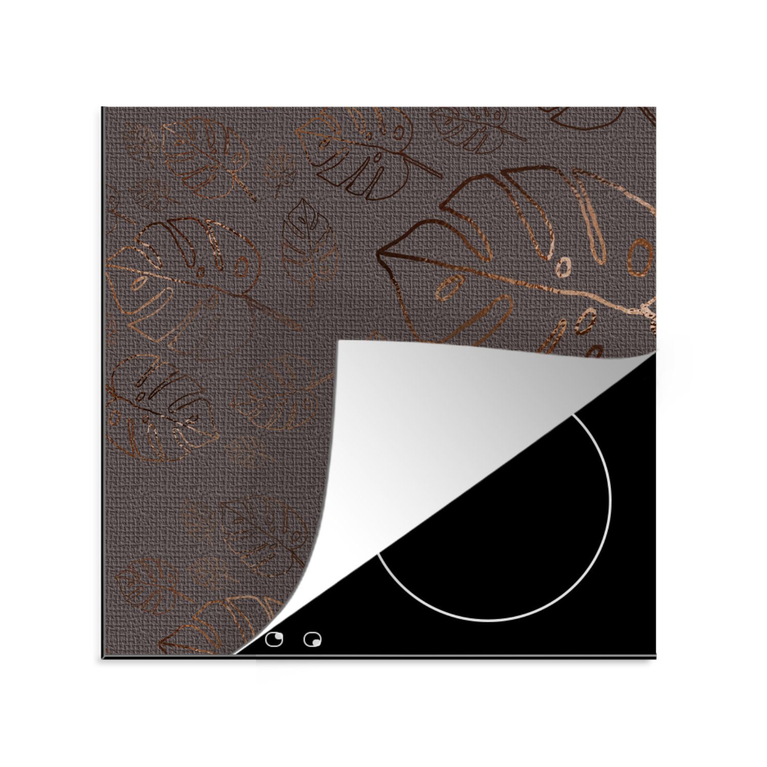 MuchoWow Herdblende-/Abdeckplatte Muster - Luxus 78x78 Grau, - Arbeitsplatte tlg), Ceranfeldabdeckung, Vinyl, cm, (1 - Laub für küche