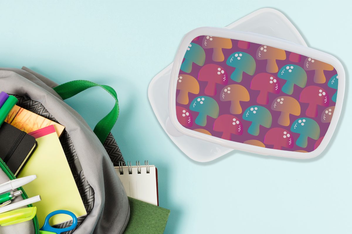 MuchoWow Lunchbox Pilz Kinder Mädchen für Erwachsene, und Kunststoff, Jungs - - (2-tlg), Regenbogen, und weiß Brotbox für Muster Brotdose