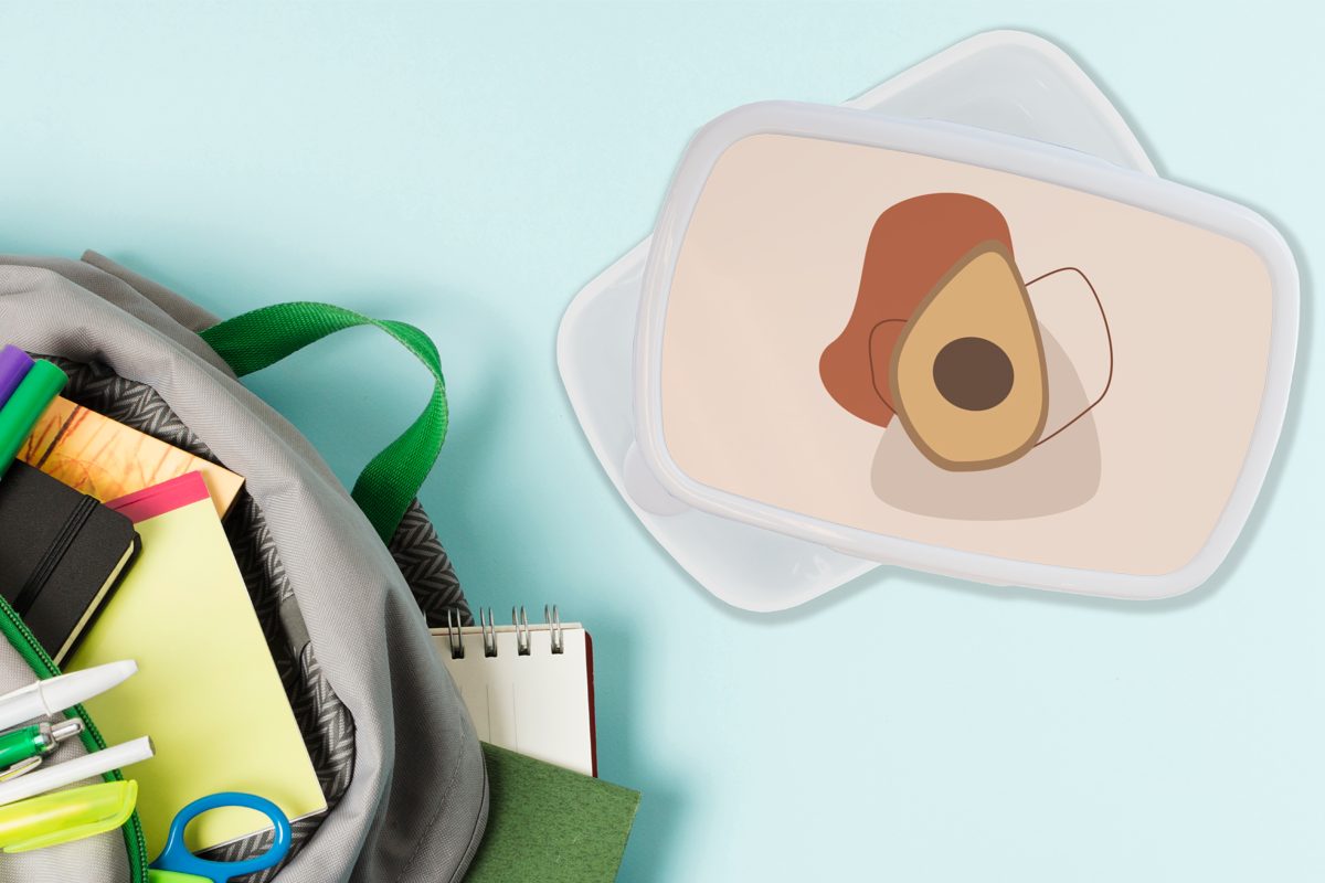 MuchoWow Lunchbox Sommer für Avocado Erwachsene, für (2-tlg), Jungs und Brotbox - Kunststoff, und Mädchen Kinder - Brotdose, weiß Braun