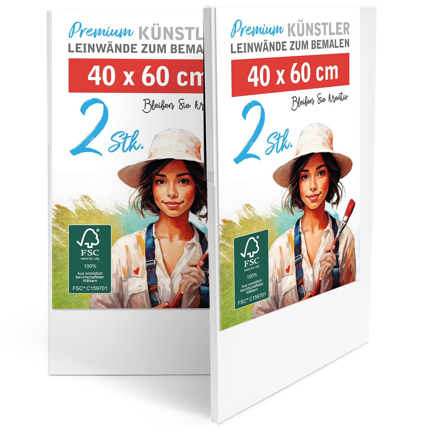 M MERCEO Leinwand, 2er-Set Leinwand 40x60cm (zum Bemalen, Baumwolle, Keilrahmen, 280g/m)