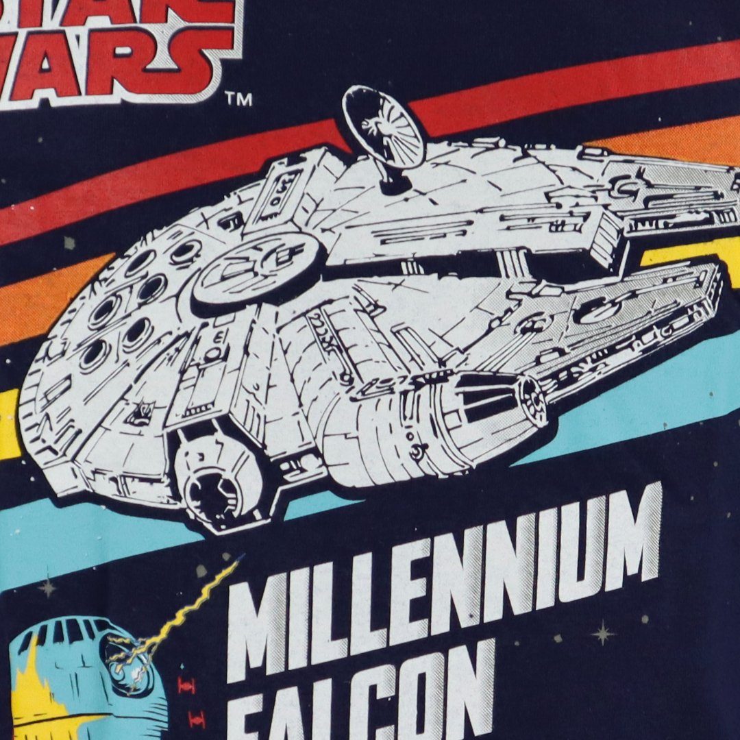 Star Wars Langarmshirt Wars langarm Millennium Falcon 100% Star Baumwolle Gr. Jugend Shirt Kinder Blau 134 164, bis