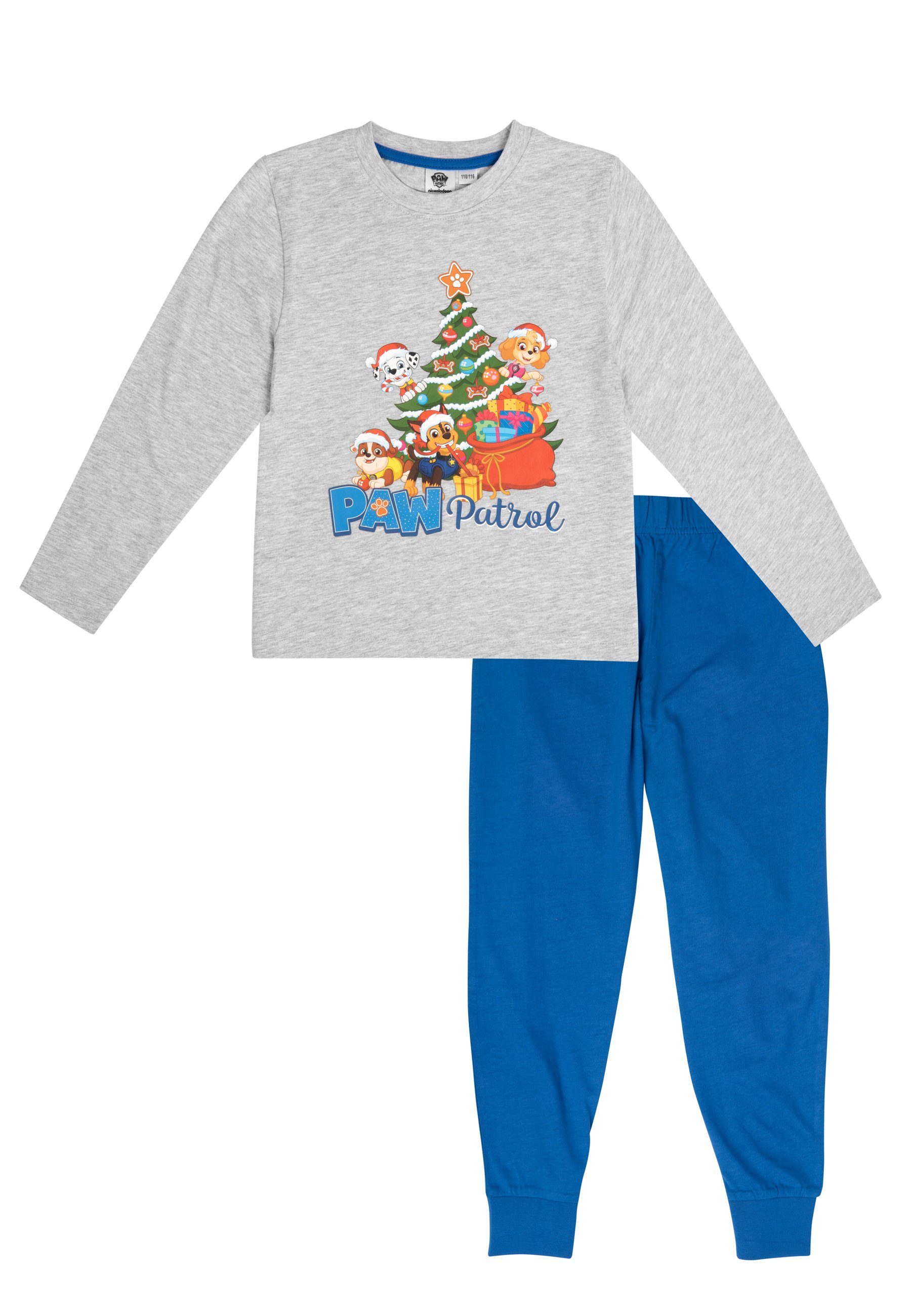 United Labels® Schlafanzug Paw Patrol XMAS Schlafanzug Jungen - Pyjama Set Langarm Grau/Blau