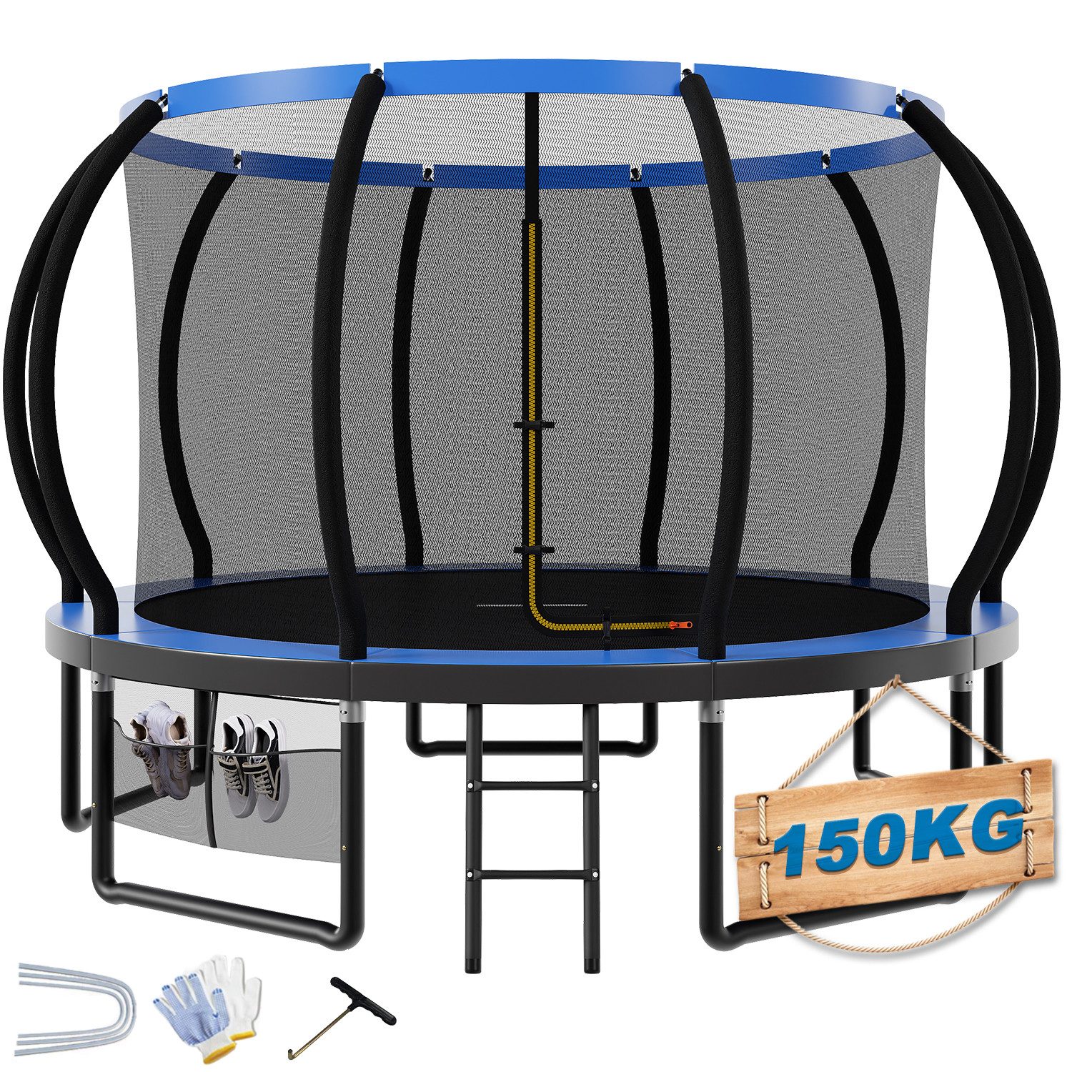 HOMALL Gartentrampolin Kindertrampolin Ø305/366, Gewicht 150kg, Ø 366 cm, (228 cm, Ø 228/305/366/427 cm, mit Sicherheitsnetz und Leiter, 360° Schutzgitter)