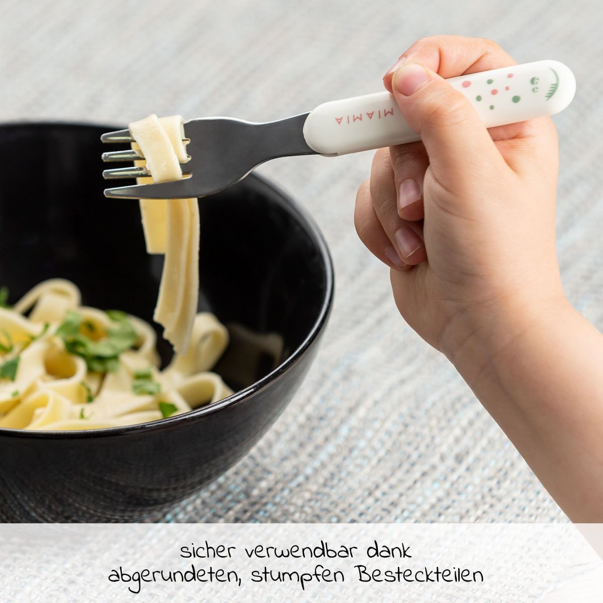 MiaMia Kinderbesteck Punkte - Weiß (6-tlg), 2 Personen, Edelstahl 18/10 / Kunststoff PP, Kinder & Baby Besteck Set 6-tlg. Babybesteck mit handlichen Griffen – Bild 5 von 5
