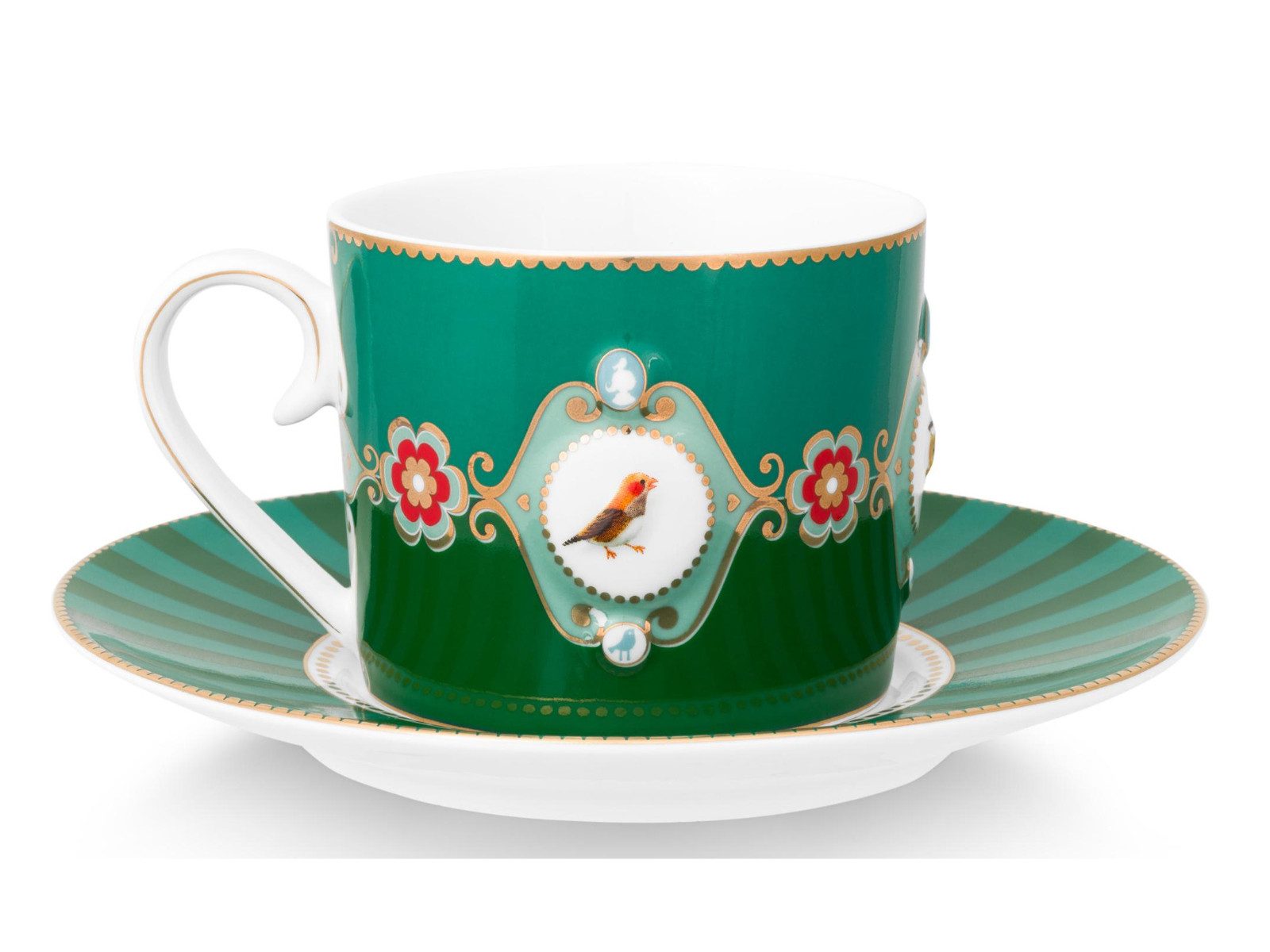 PiP Studio Tasse Love Birds Medallion Emerald-Green Tasse mit Untertasse 0,2l Set2, Porzellan – Bild 4 von 5