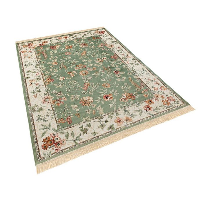 Teppich Teppich Fleur Grün Teppich Boss rechteckig Höhe 3 mm Bordüre Orientalisches Design Blumen Wohnzimmer Diele Flur Samt-Teppich Floral Teppich Boss